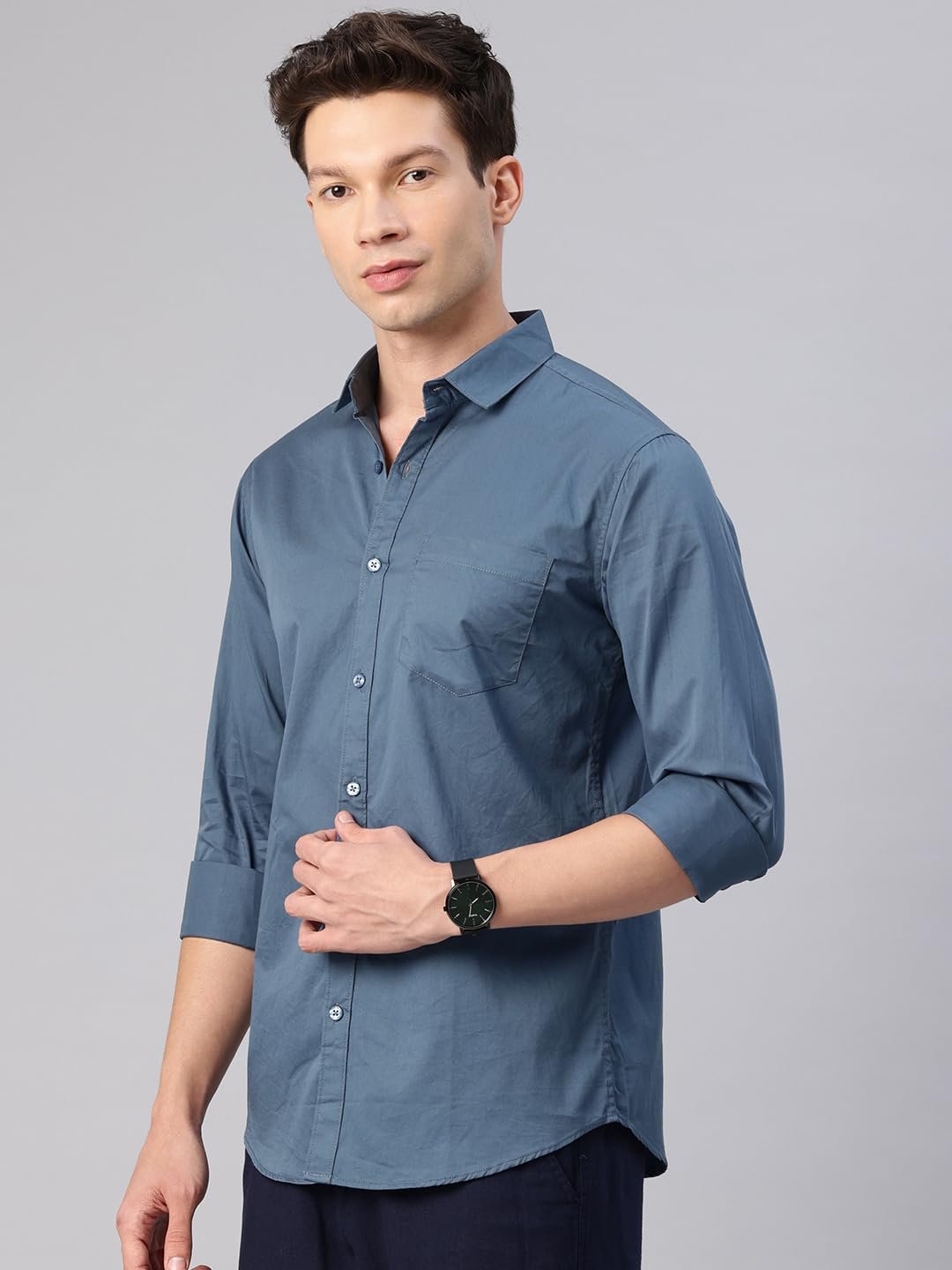 Cotton Solid Slim Fit Casual Shirt for Men (Medium, Dark Grey) - Image 3