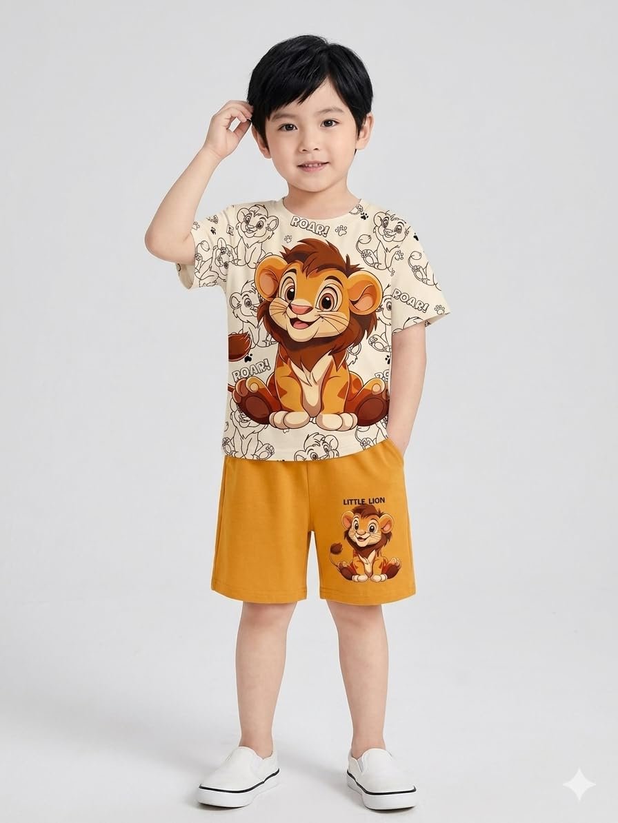 M.C Kids Dress for Boys | Cotton Half Sleeve Animal Printed T-shirt and Shorts Combo | Stylish Summer Wear Baby Boy Dress | Lightweight, Kids Dress Set (6-9 month) - Image 2