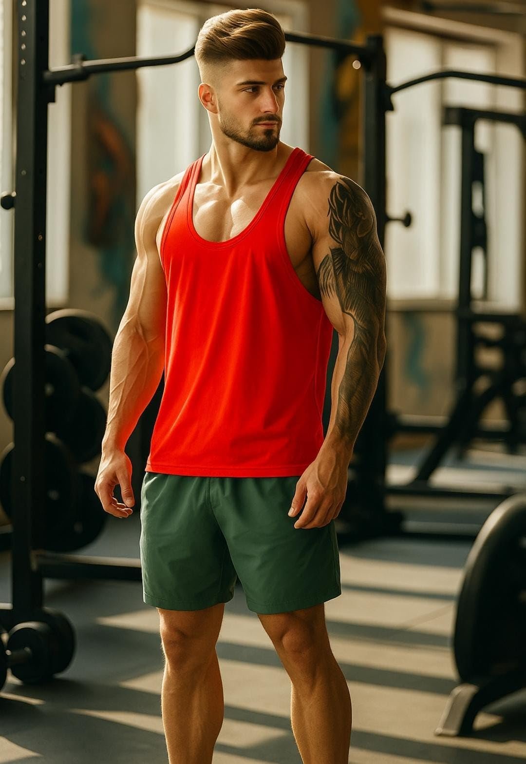 Men's Gym Stringer Tank Top, Sleeveless Workout Vest, Training and Fitness Bodybuilding Wear (in, Alpha, RED) - Image 6