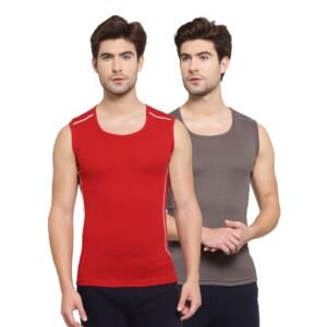 Men's Super Soft Cotton Round Neck Vest (Pack of 2) | Red & Charcoal