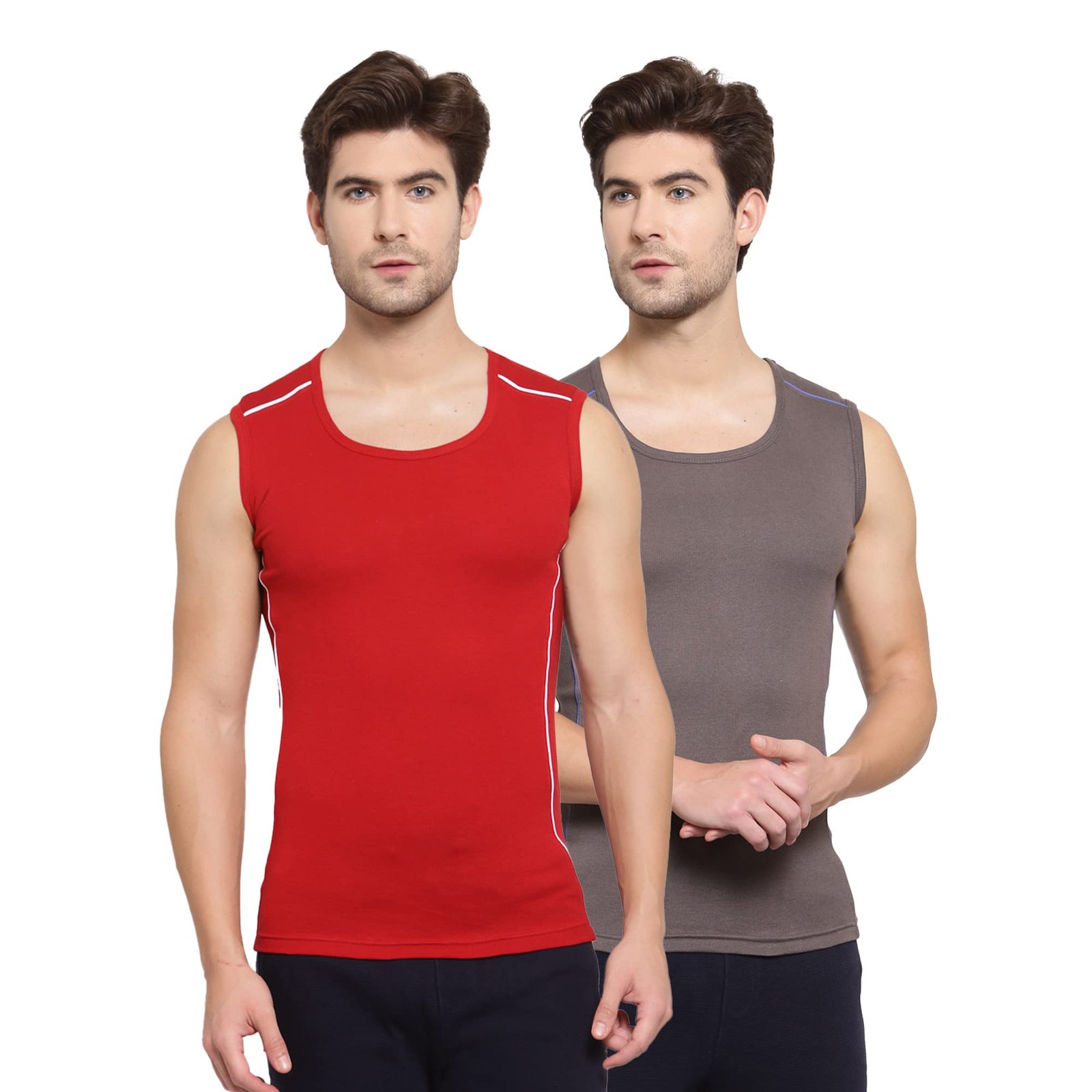 Men's Super Soft Cotton Round Neck Vest (Pack of 2) | Red & Charcoal