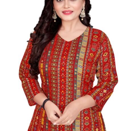 Amthi V-Neck Straight Cotton Blend Red Kurtis for Women's (in, Alpha, 3XL, RED)
