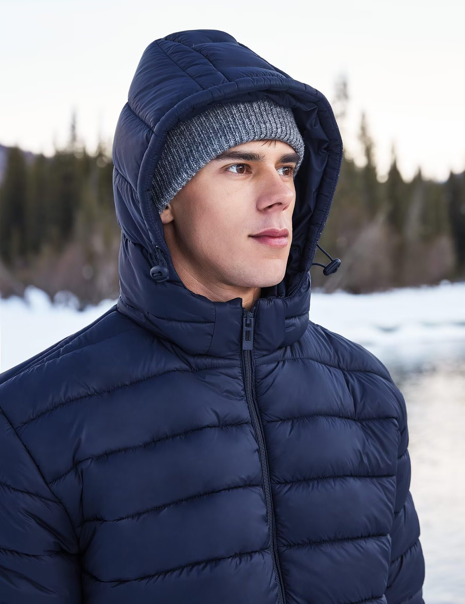 Men's Winter Puffer Jacket Hooded Fleece Warm Outerwear, Inkling Blue, XX-Large - Image 6