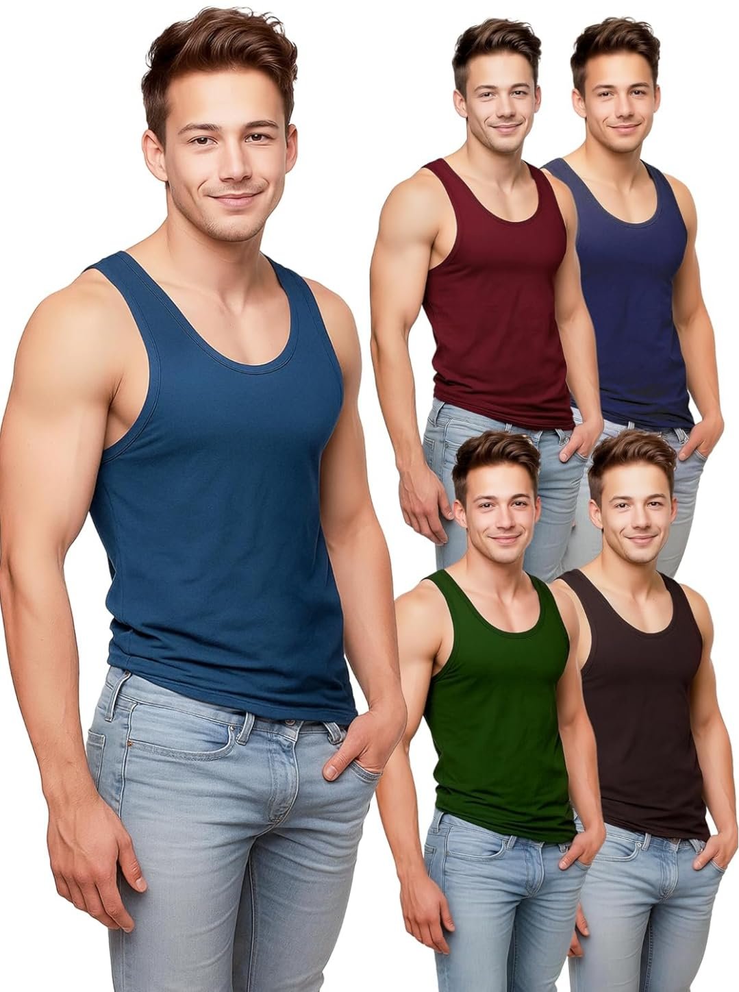 Gypsy Color Vest for Men, Cotton Vest, Pack of 5 (in, Alpha, 2XL, Regular) Multicolour