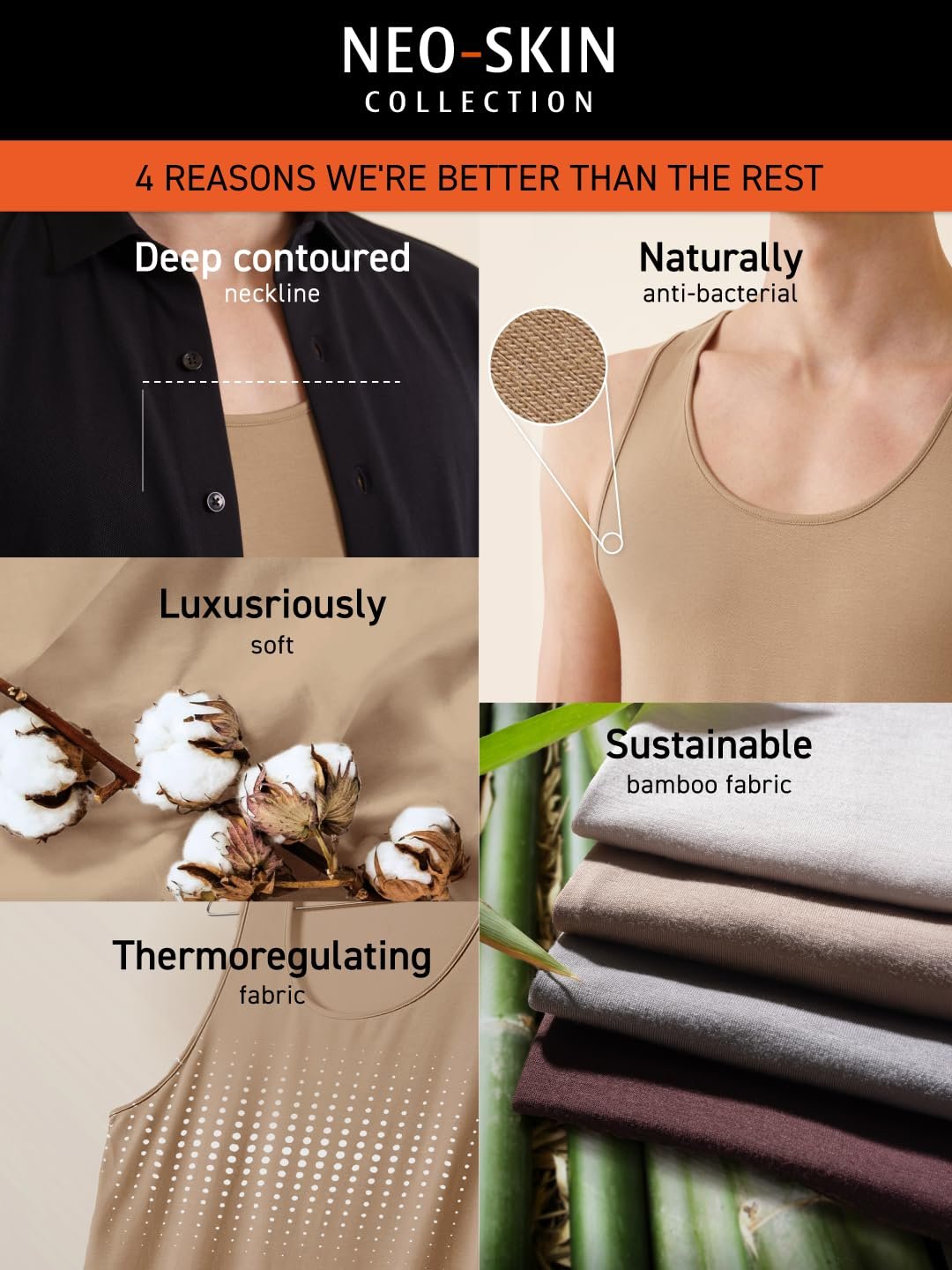 Neo-Skin Round Neck Anti-Bacterial Bamboo Vest-Shifting Sand - Image 2