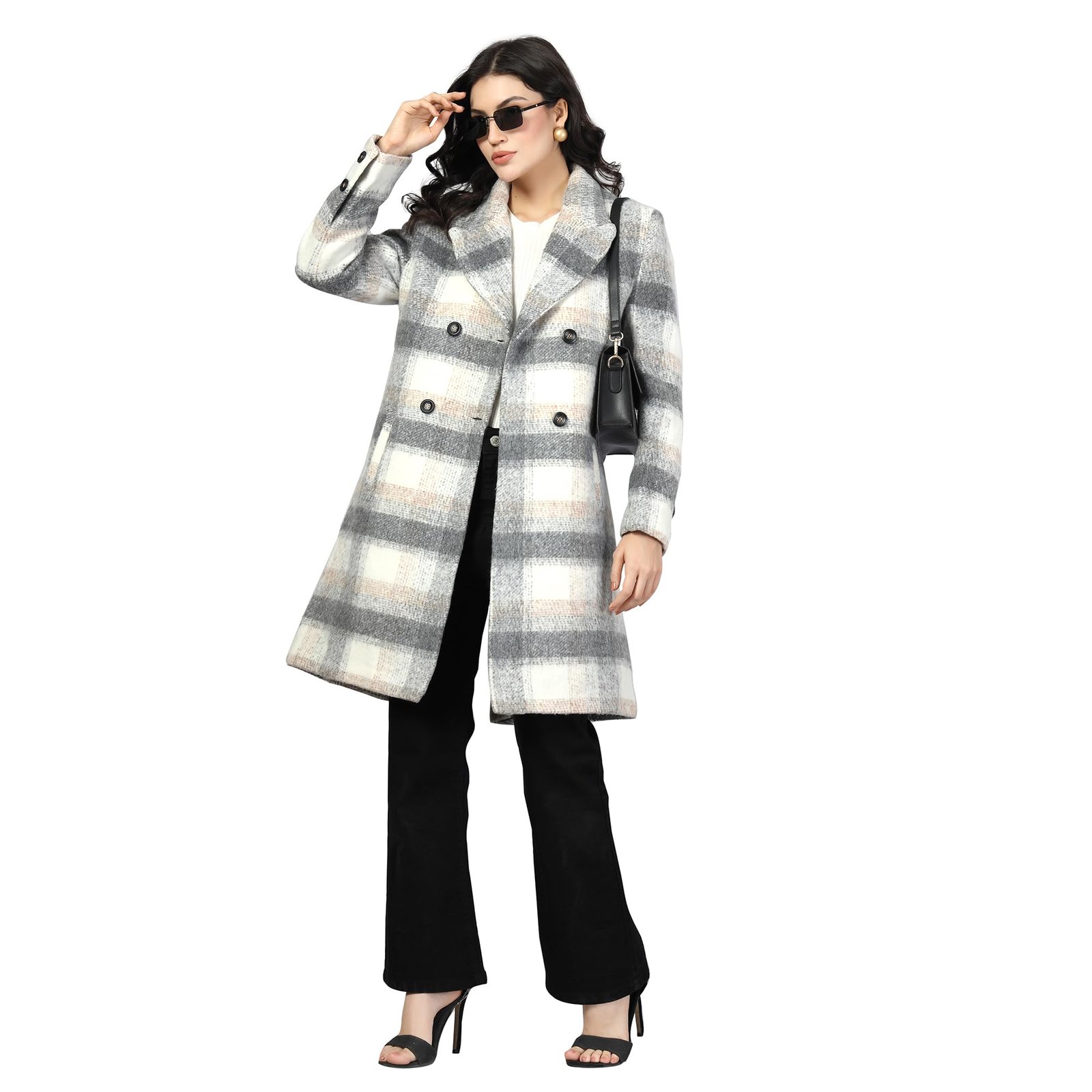 Women Double-Breasted Long Coat Grey - Image 6