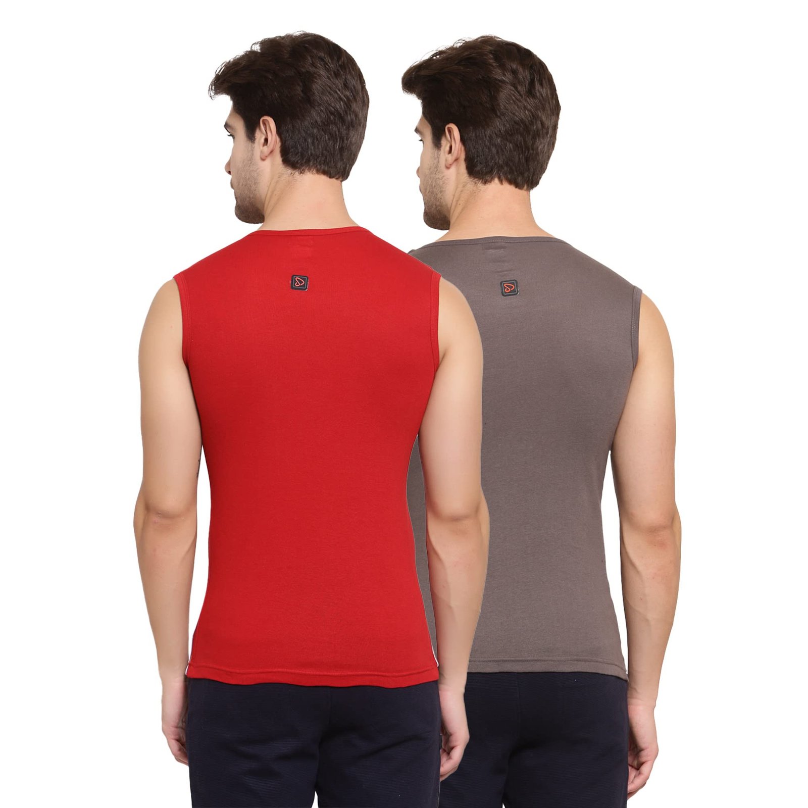 Men's Super Soft Cotton Round Neck Vest (Pack of 2) | Red & Charcoal - Image 2