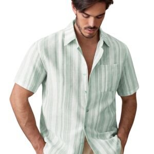 Shirt for Men || Regular Fit Stylish Shirt for Men (Lilen-Strip-Green)