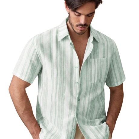 Shirt for Men || Regular Fit Stylish Shirt for Men (Lilen-Strip-Green)