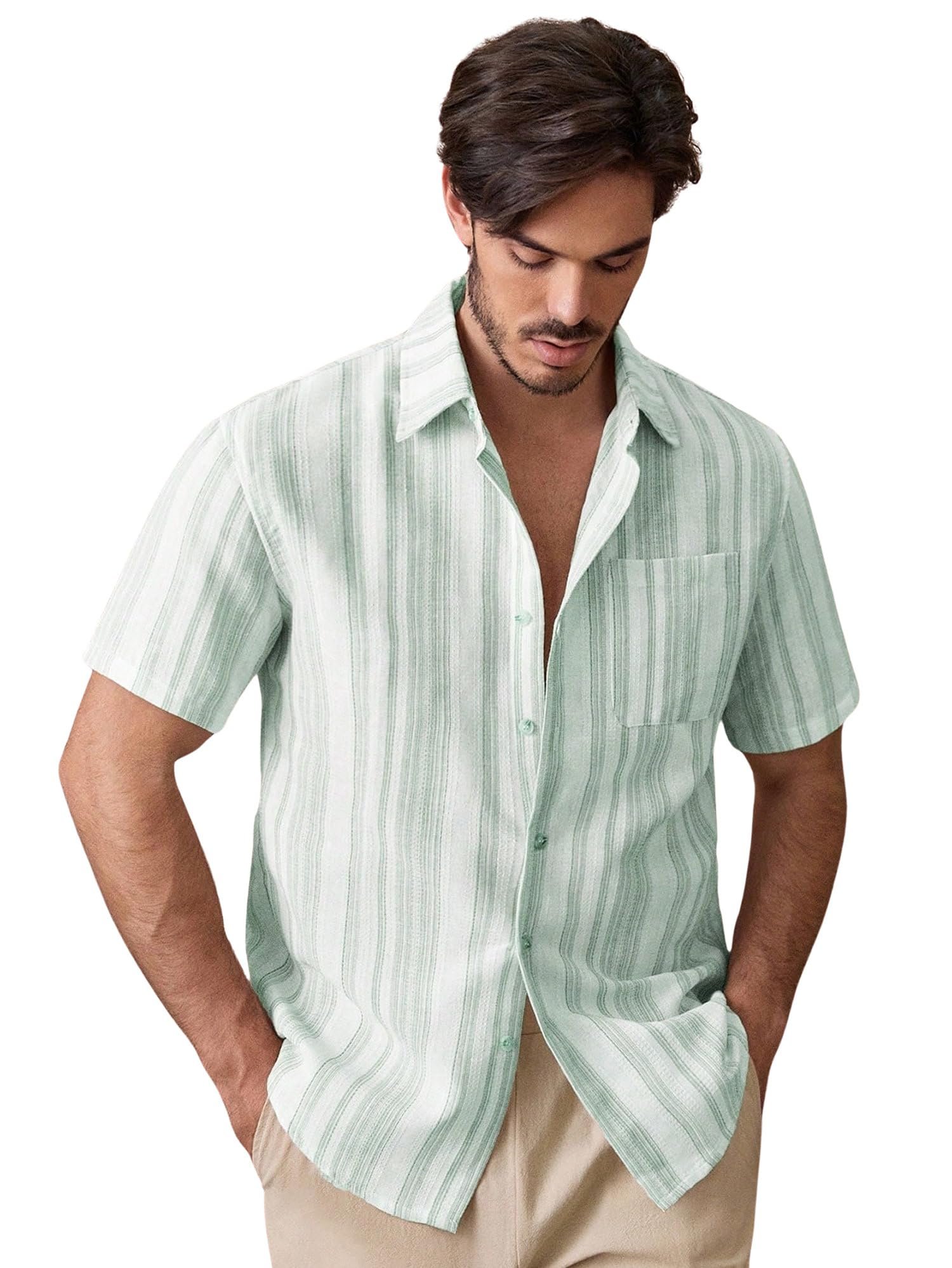 Shirt for Men || Regular Fit Stylish Shirt for Men (Lilen-Strip-Green)