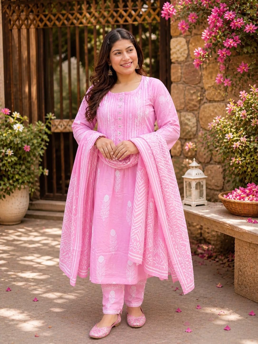 Women’s Cotton Kurti Pant Dupatta Set | Handwork Neck Design with Pintex | Ethnic 3 Piece Suit Set | Comfortable Daily & Office Wear | Sizes S to 7XL (IN, Alpha, 5XL) - Image 2