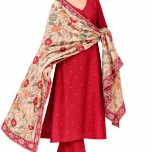 UNDERLINE Women's Kurta Set | Red Floral Printed Kurta Pant Dupatta Set | 3 Piece Ethnic Wear Set for Women | Red | 3XL