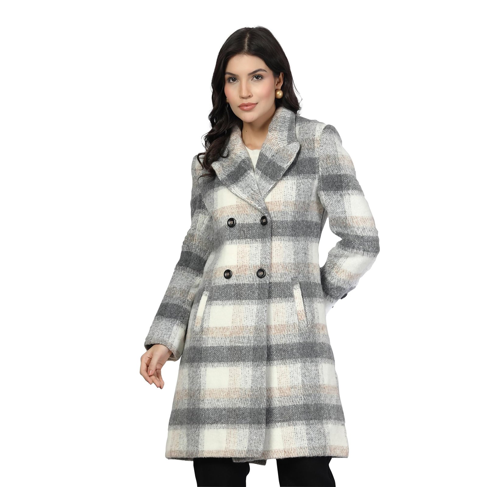 Women Double-Breasted Long Coat Grey - Image 8