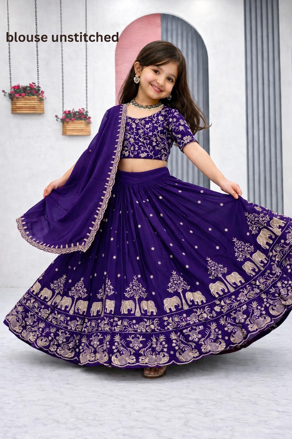 Kids Chiffon Lehenga Choli, Ethnic for Girls (BLUE, 7-8 Y) - Image 5