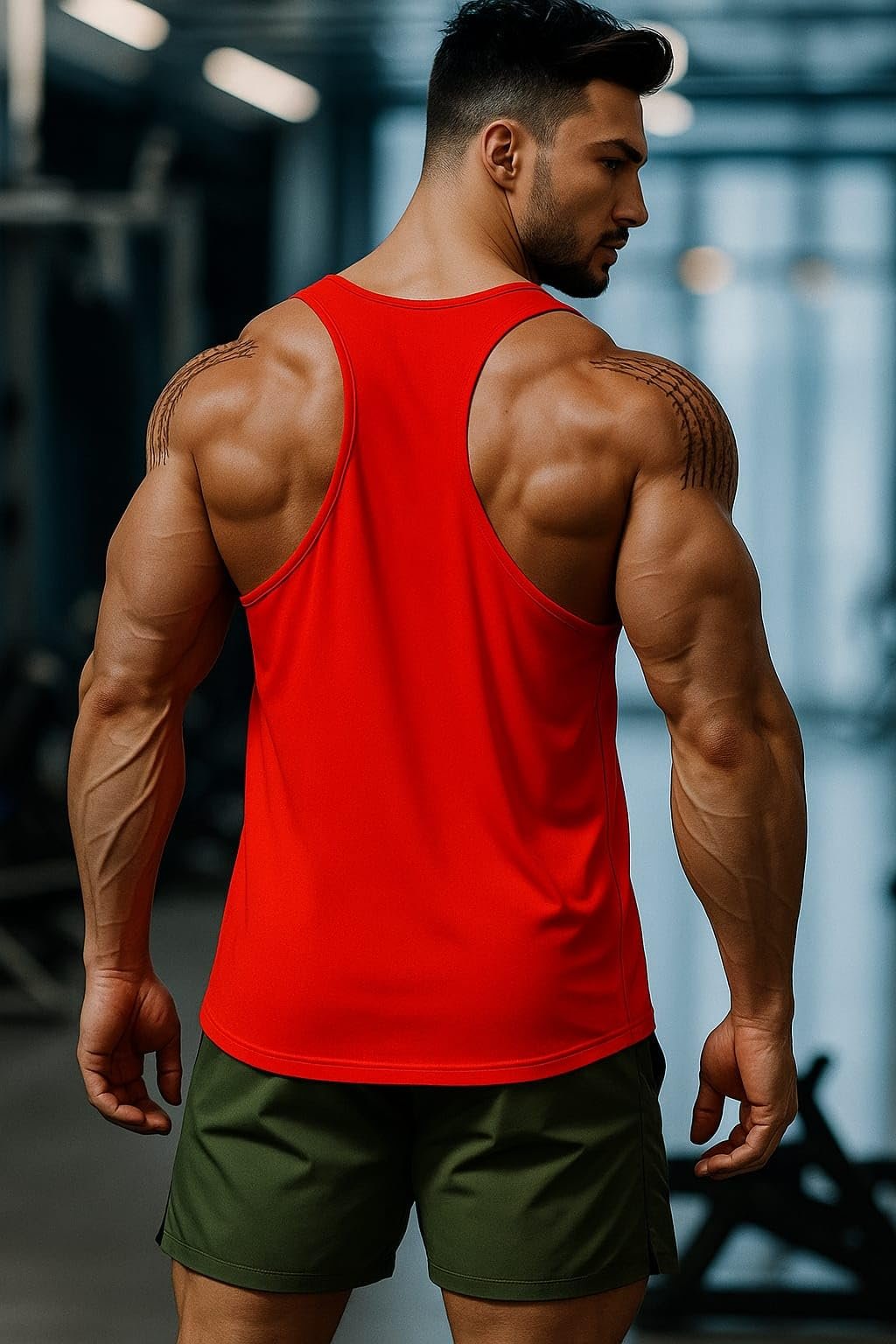 Men's Gym Stringer Tank Top, Sleeveless Workout Vest, Training and Fitness Bodybuilding Wear (in, Alpha, RED) - Image 5