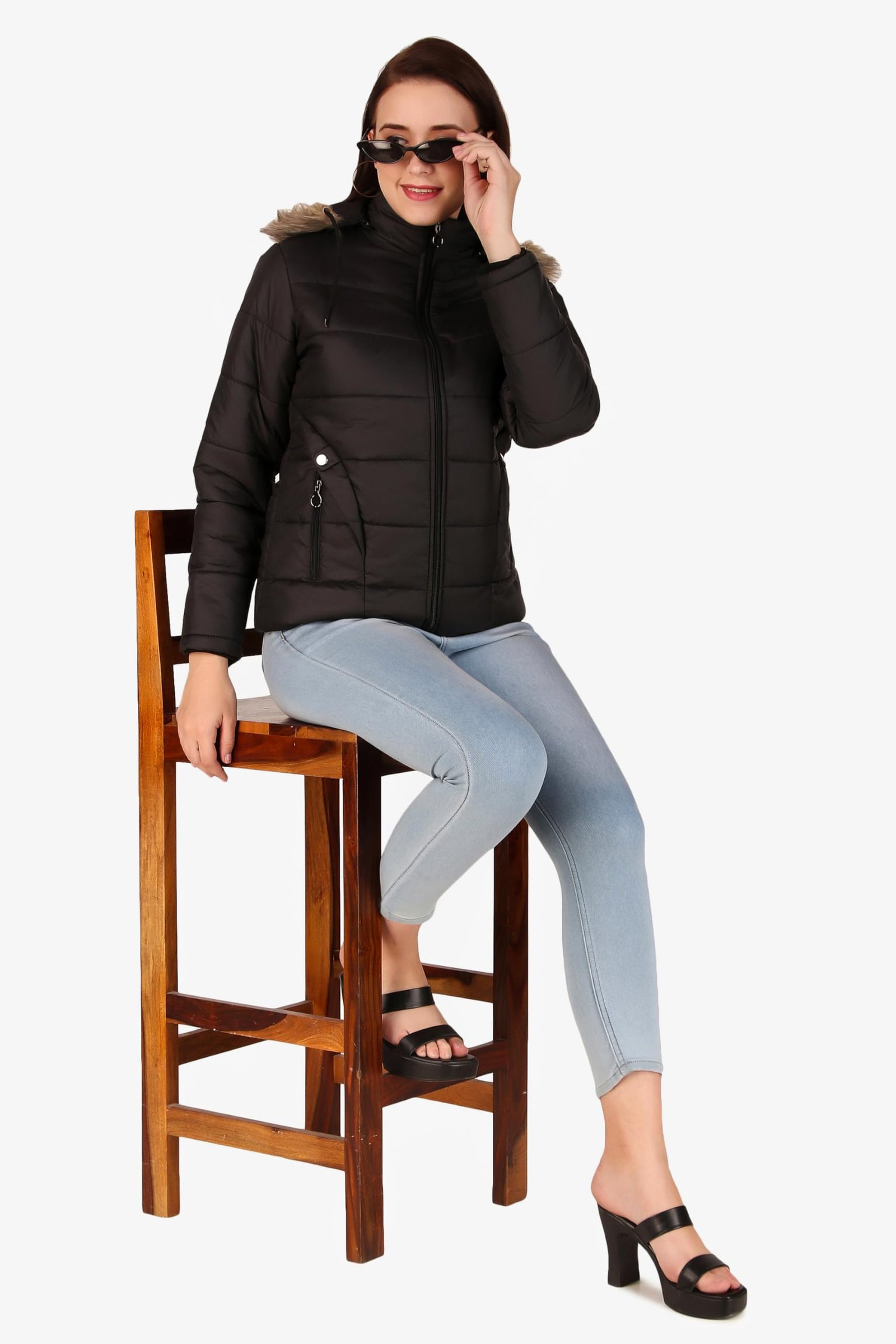 Fashionable Women's Long Quilted Jacket - Full Sleeves Winter Wear for Girls, Stylish Solid Color (Black) - Image 7