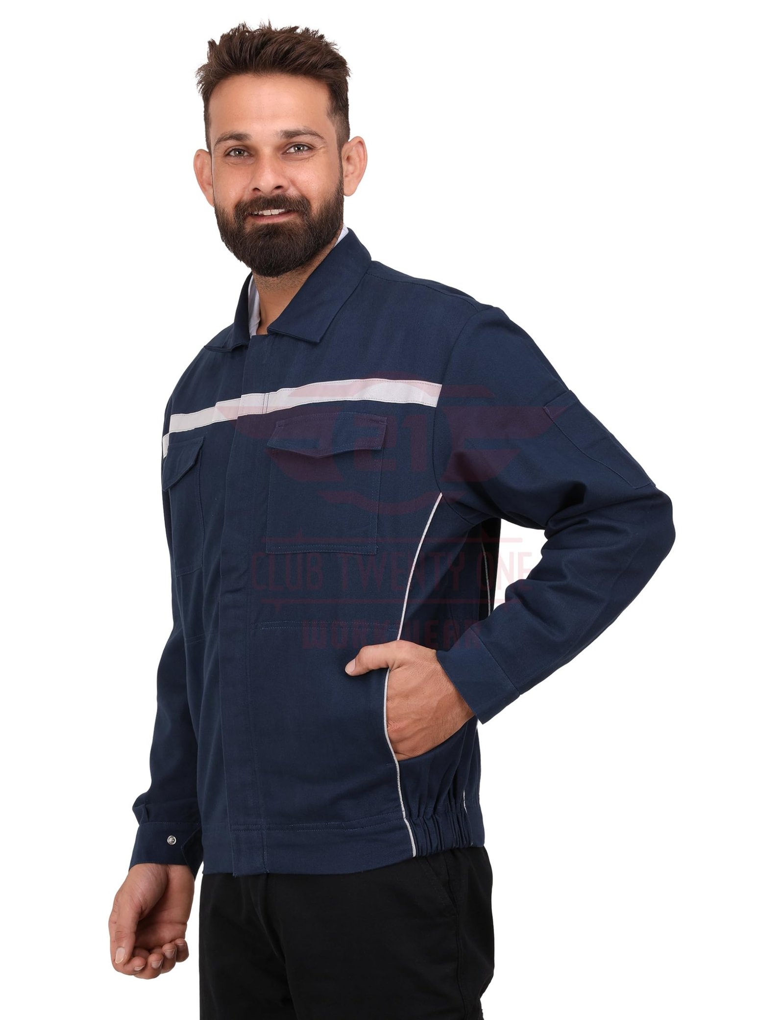 Workwear Hampton Safety Jacket for Men, 100% Cotton Fabric with EN 20471 Reflective Tape, Industrial Work Jacket for Construction, Warehouse & Manufacturing, Blue, Size M - Image 3
