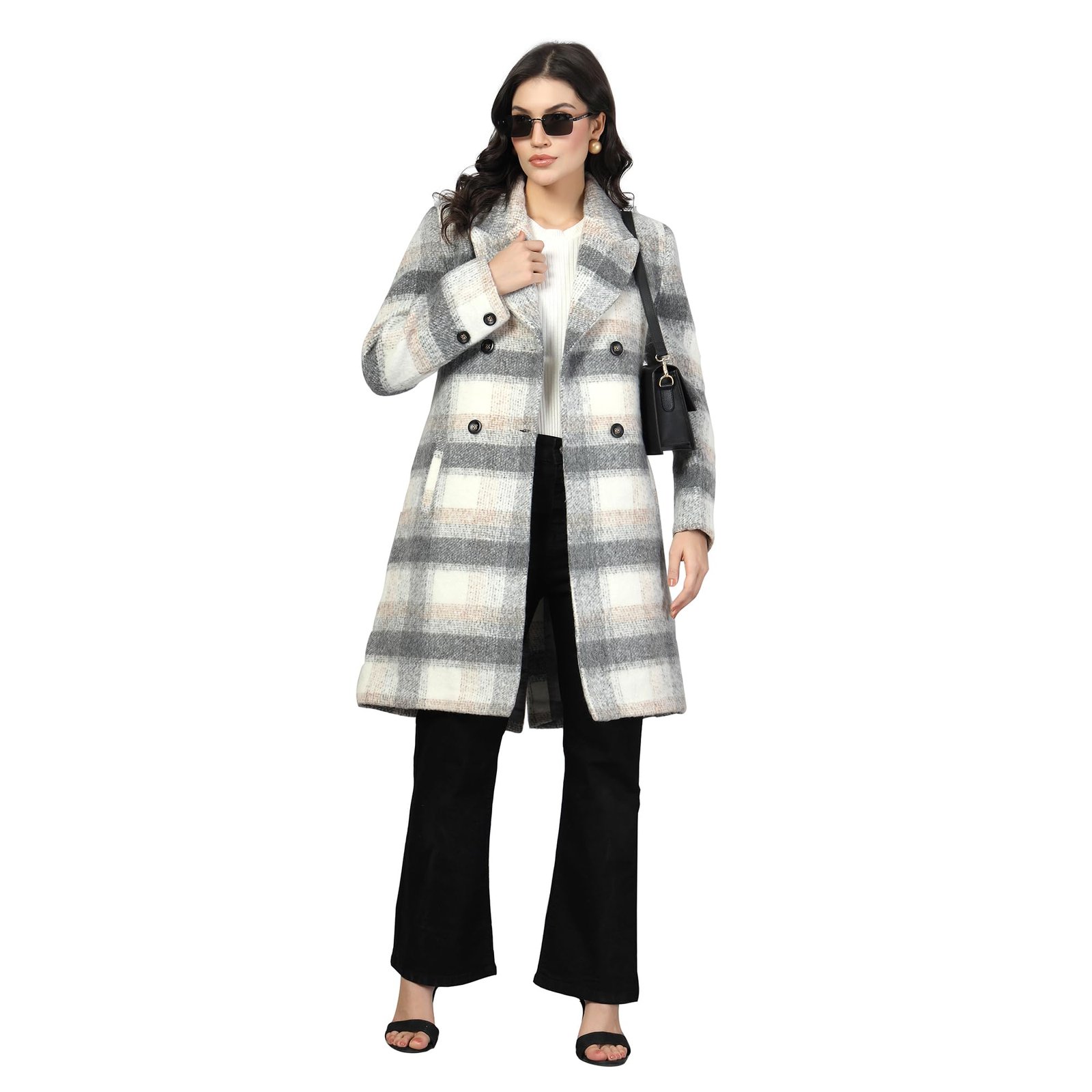 Women Double-Breasted Long Coat Grey