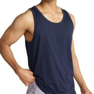 Breeeze Tank Top, Ultra-Lightweight Gym Vests for Men Workout, Anti-Fade Cotton Blend Sando for Man, Relaxed Fit and Airy Sleeveless T Shirts-Midnight Blue