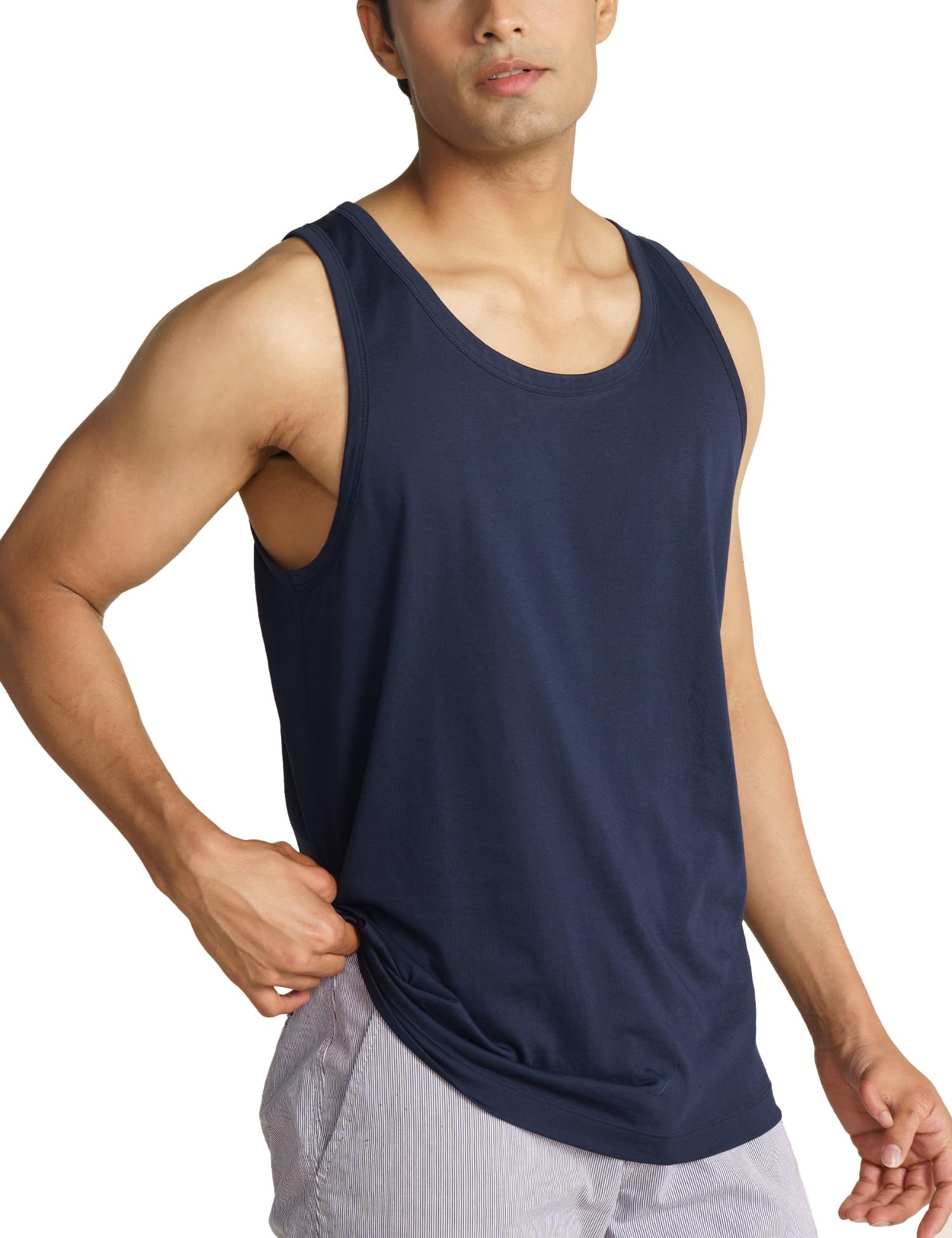 Breeeze Tank Top, Ultra-Lightweight Gym Vests for Men Workout, Anti-Fade Cotton Blend Sando for Man, Relaxed Fit and Airy Sleeveless T Shirts-Midnight Blue