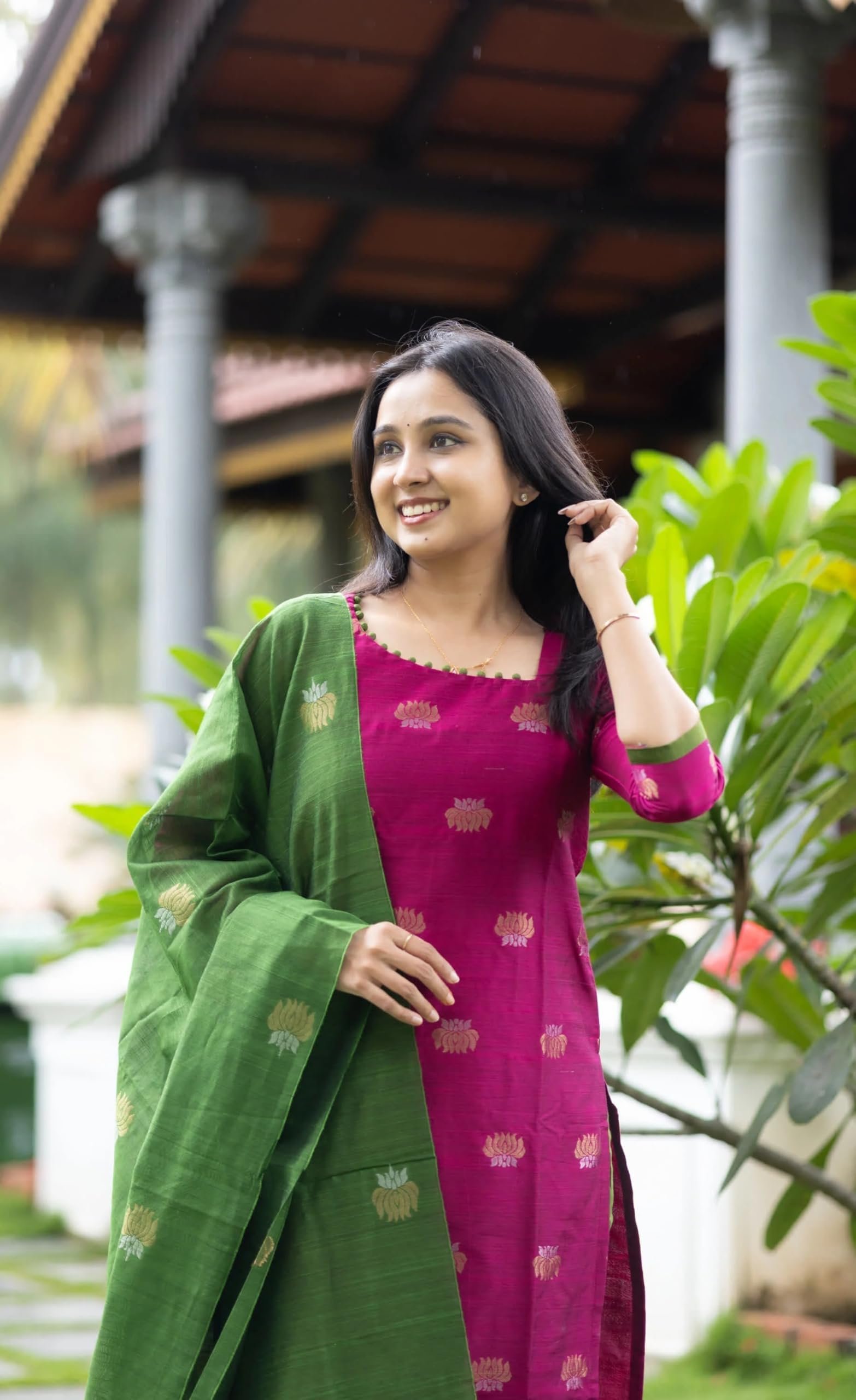 Women's Beautiful Kanchi Cotton Salwar Suit And Zari With Zalar Work kurti Set with Round Neck,Short Sleeve Traditional Kurti set For Any Occasion (IN, Alpha, 2XL, Regular, WOMEN, RANI PINK) - Image 8