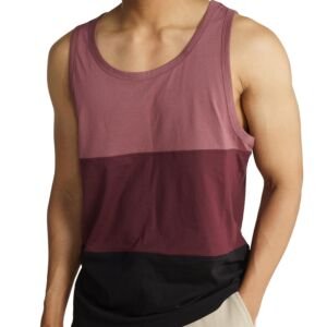 Breeeze Tank Top, Ultra-Lightweight Gym Vests for Men Workout, Anti-Fade Cotton Blend Sando for Man, Relaxed Fit and Airy Sleeveless T Shirts-Red & Black Splicing-2XL