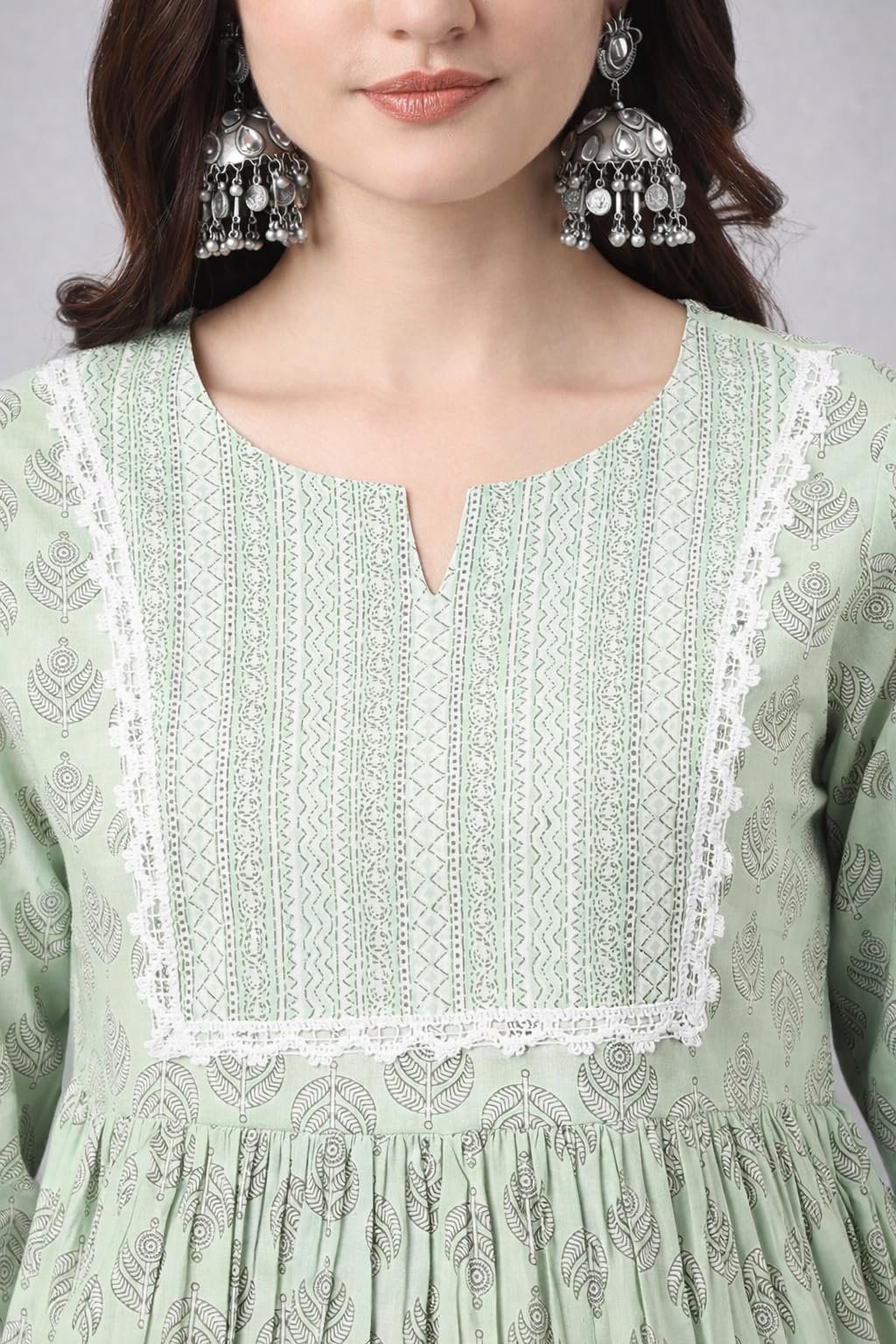 Women’s Viscose Rayon Printed Kurti Top 3/4 Sleeve A-Line Kurti for Women (in, Alpha, Regular, Light Green) - Image 2