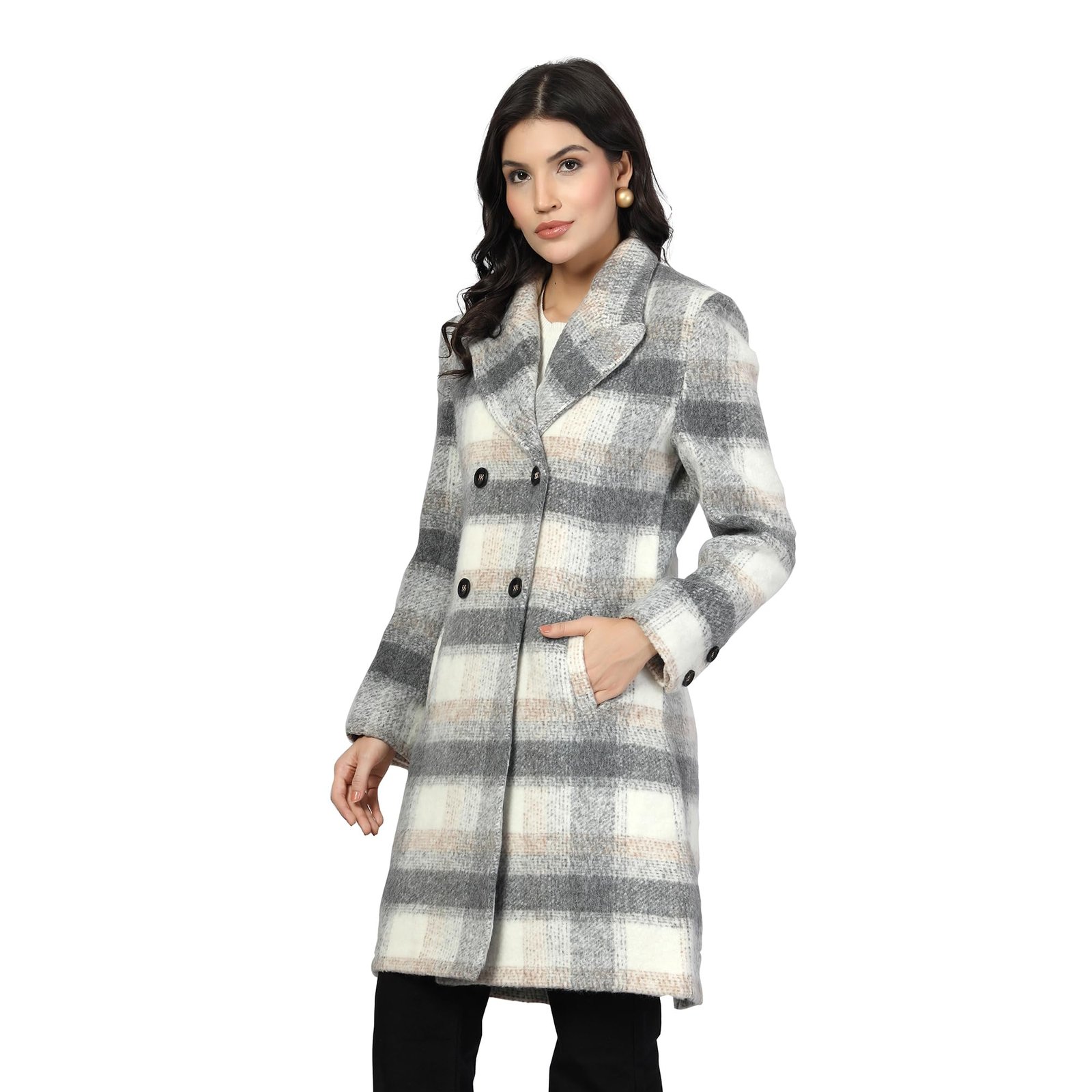 Women Double-Breasted Long Coat Grey - Image 2