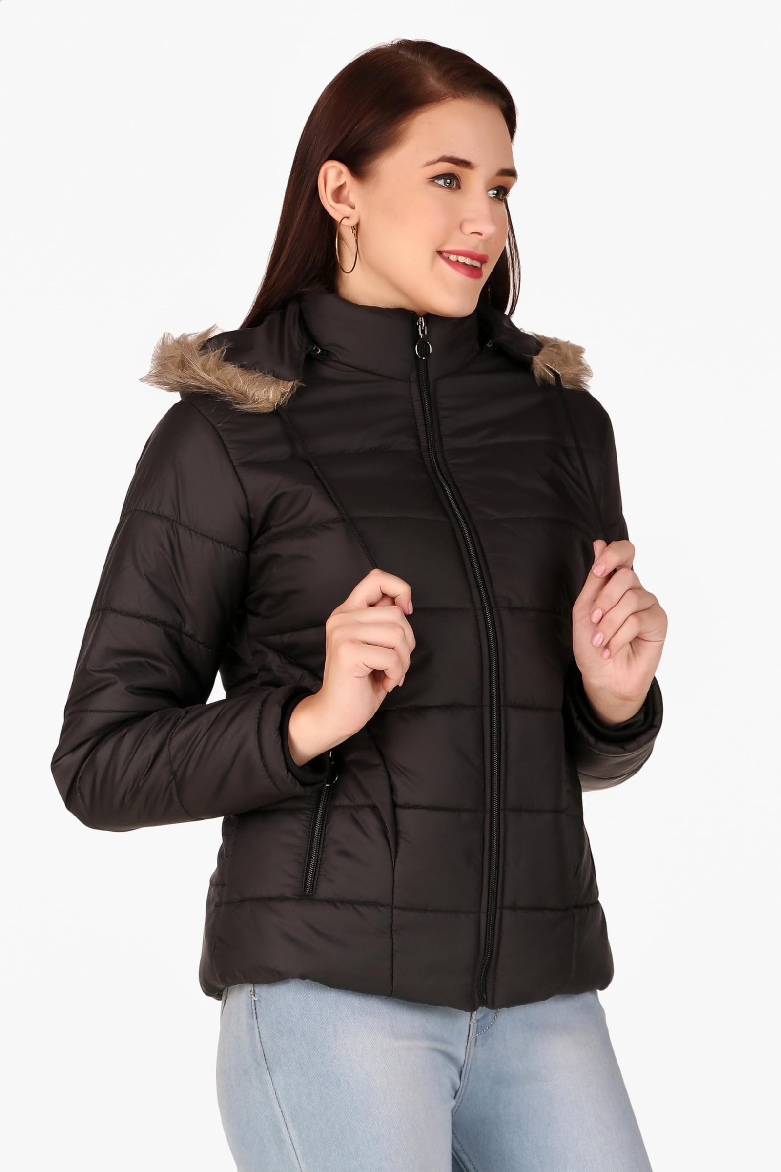 Fashionable Women's Long Quilted Jacket - Full Sleeves Winter Wear for Girls, Stylish Solid Color (Black) - Image 3