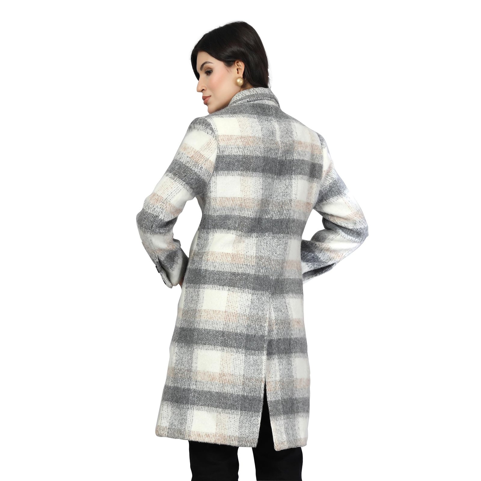 Women Double-Breasted Long Coat Grey - Image 4