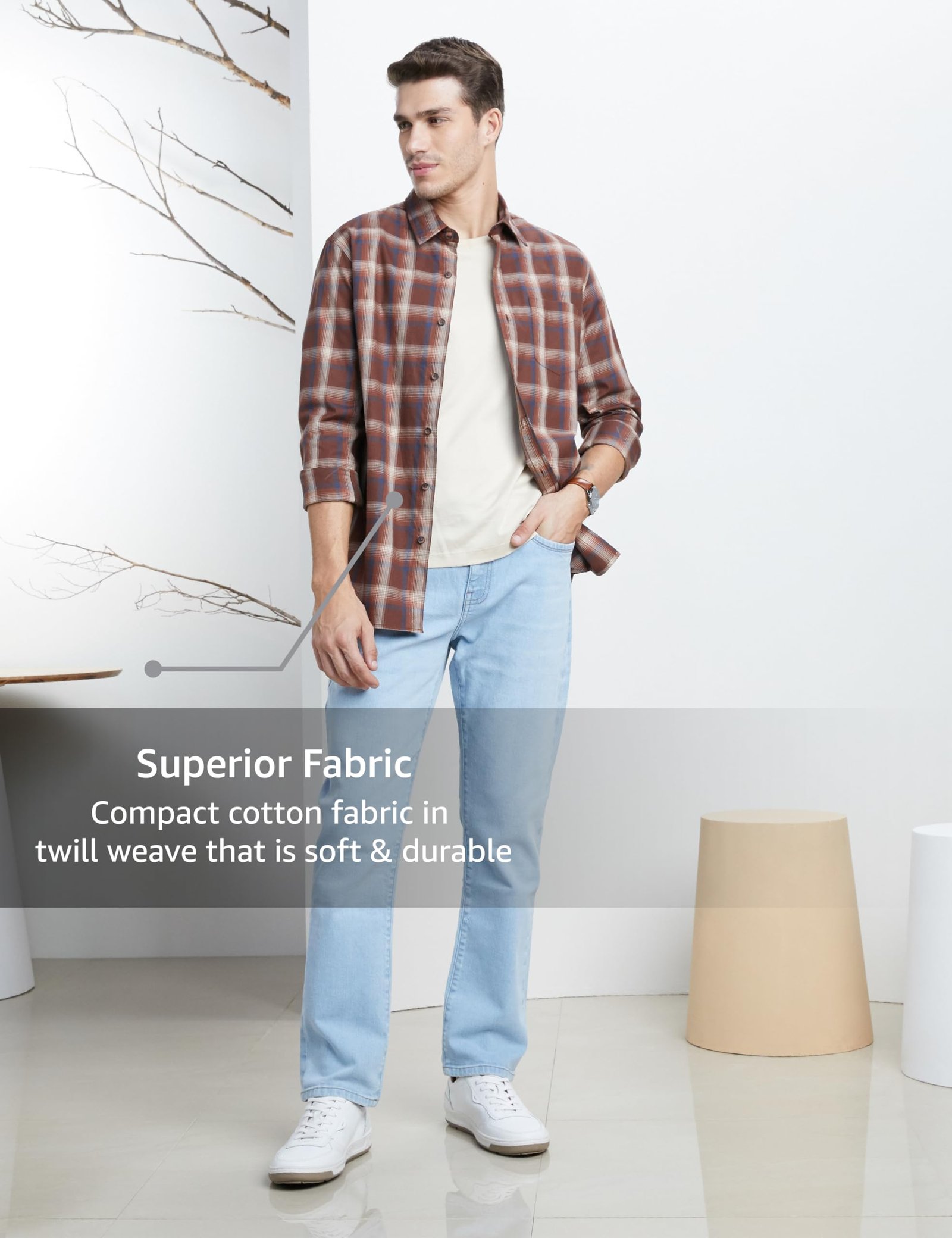 Men's Stylish Checkered Casual Shirt - Regular Fit | Full Sleeve | Pure Cotton | Smart Casual Wear (Available in Plus Size) (SP-M-S25-CS-108-Brown1-6XL) - Image 3