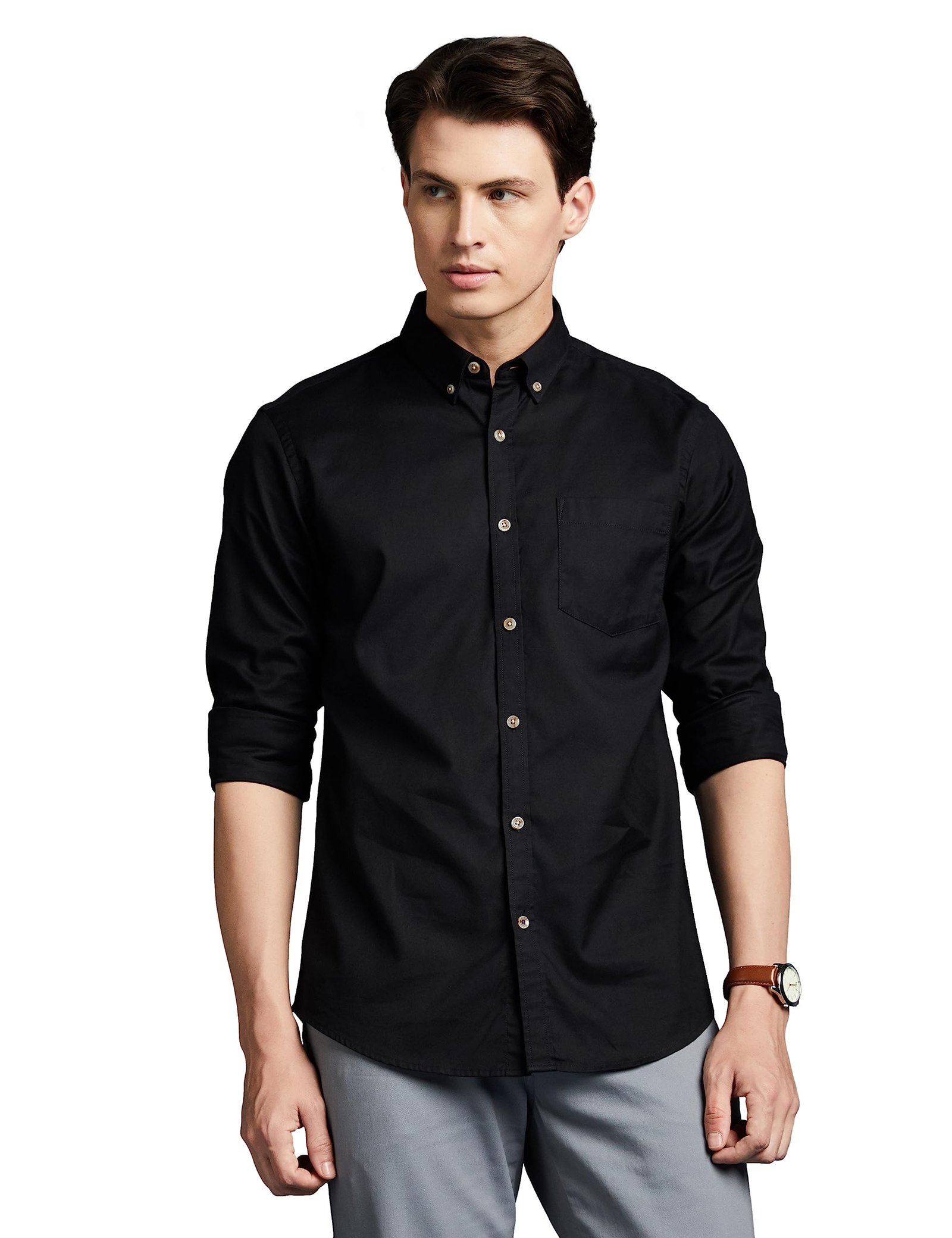 Men's Stylish Solid All Day Fresh Buttondown Casual Shirt - Regular Fit|Plain|Full Sleeve|Cotton Semi Formal Wear (Available in Plus Size & Combo Pack, Black)