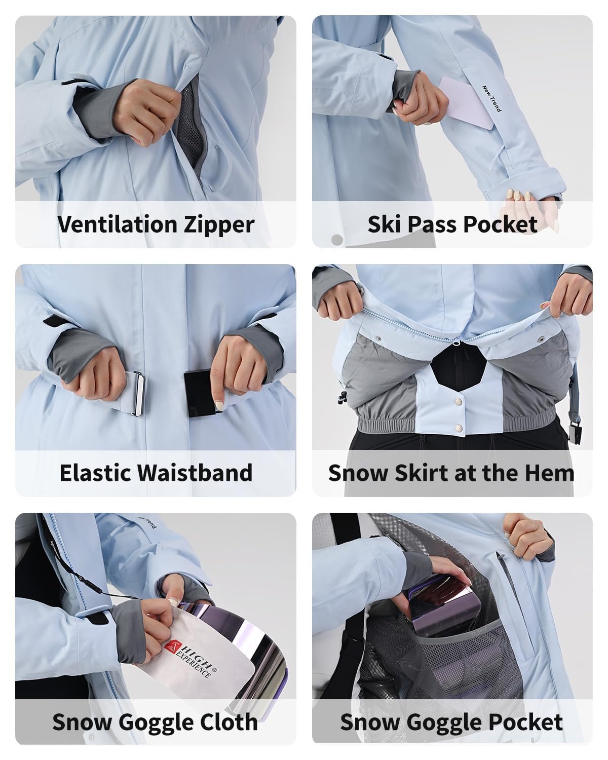 Womens Ski Jacket Fitted Belted Snow Coat with Fur Hood - Image 5