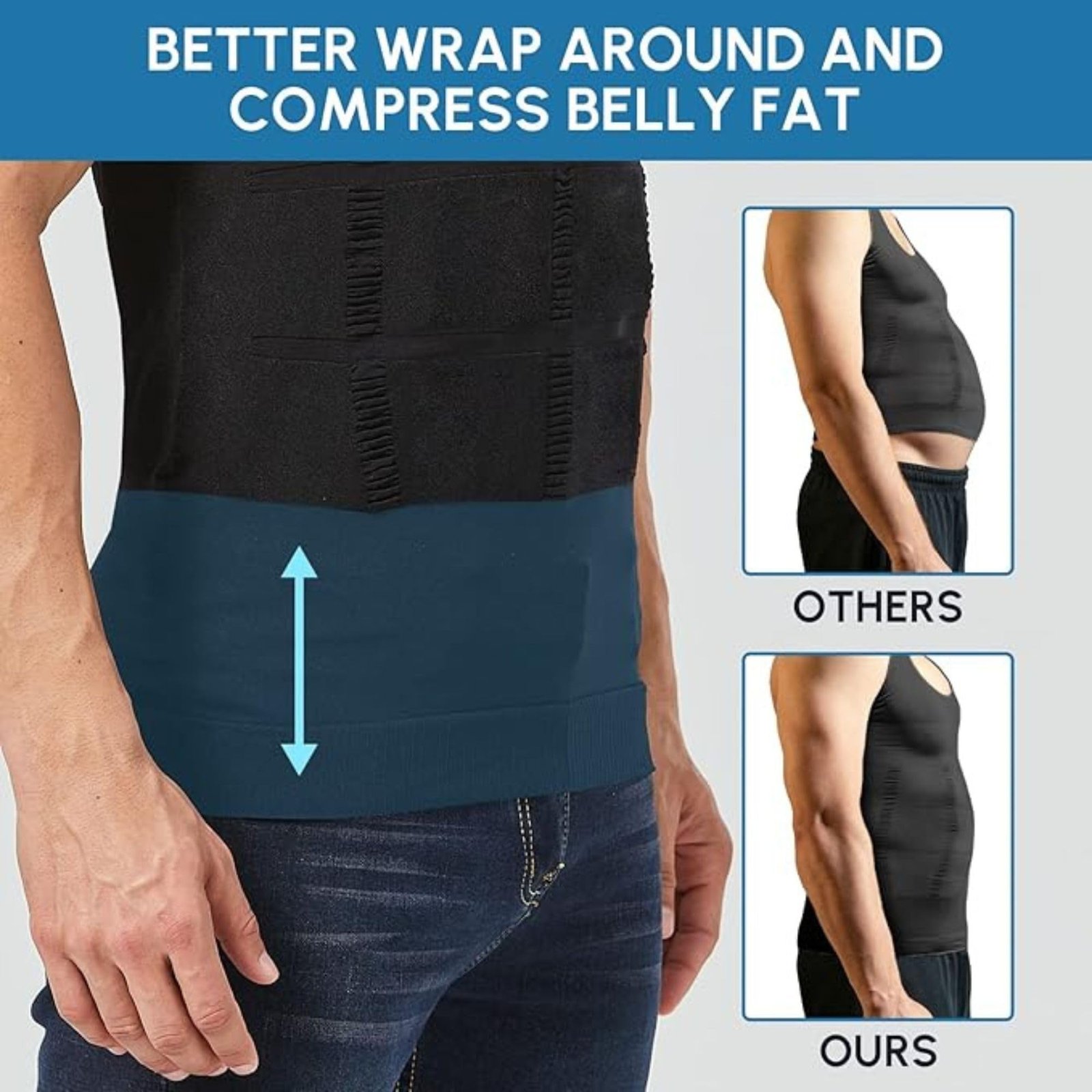 Waist Slimming Abdominal Shapewear Vest for Men | Body Shaper Compression Tank Top (in, Alpha, Regular, Black, Sleeveless) - Image 4