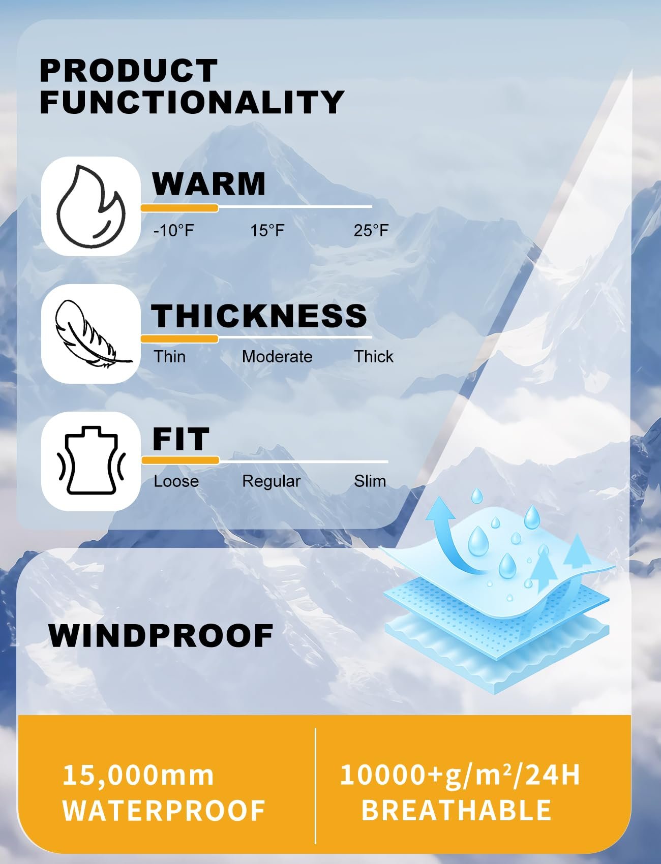 Men's Ski Jacket Snowboard Snow Coat Waterproof Windproof Insulated Winter Mountain Outdoor Sports Fixed Hooded, Beige, Large - Image 6
