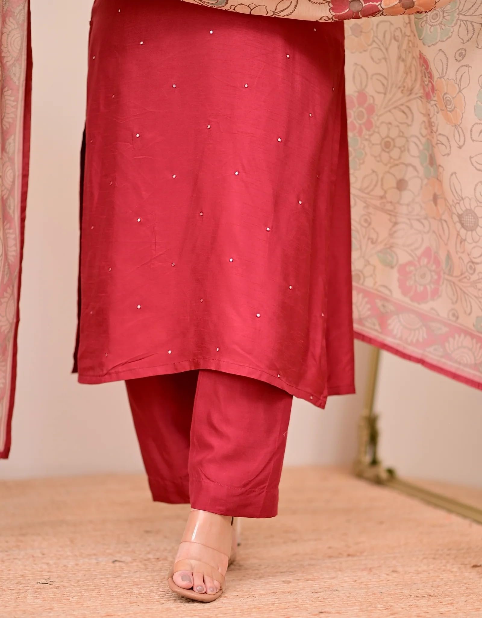 UNDERLINE Women's Kurta Set | Red Floral Printed Kurta Pant Dupatta Set | 3 Piece Ethnic Wear Set for Women | Red | 3XL - Image 6
