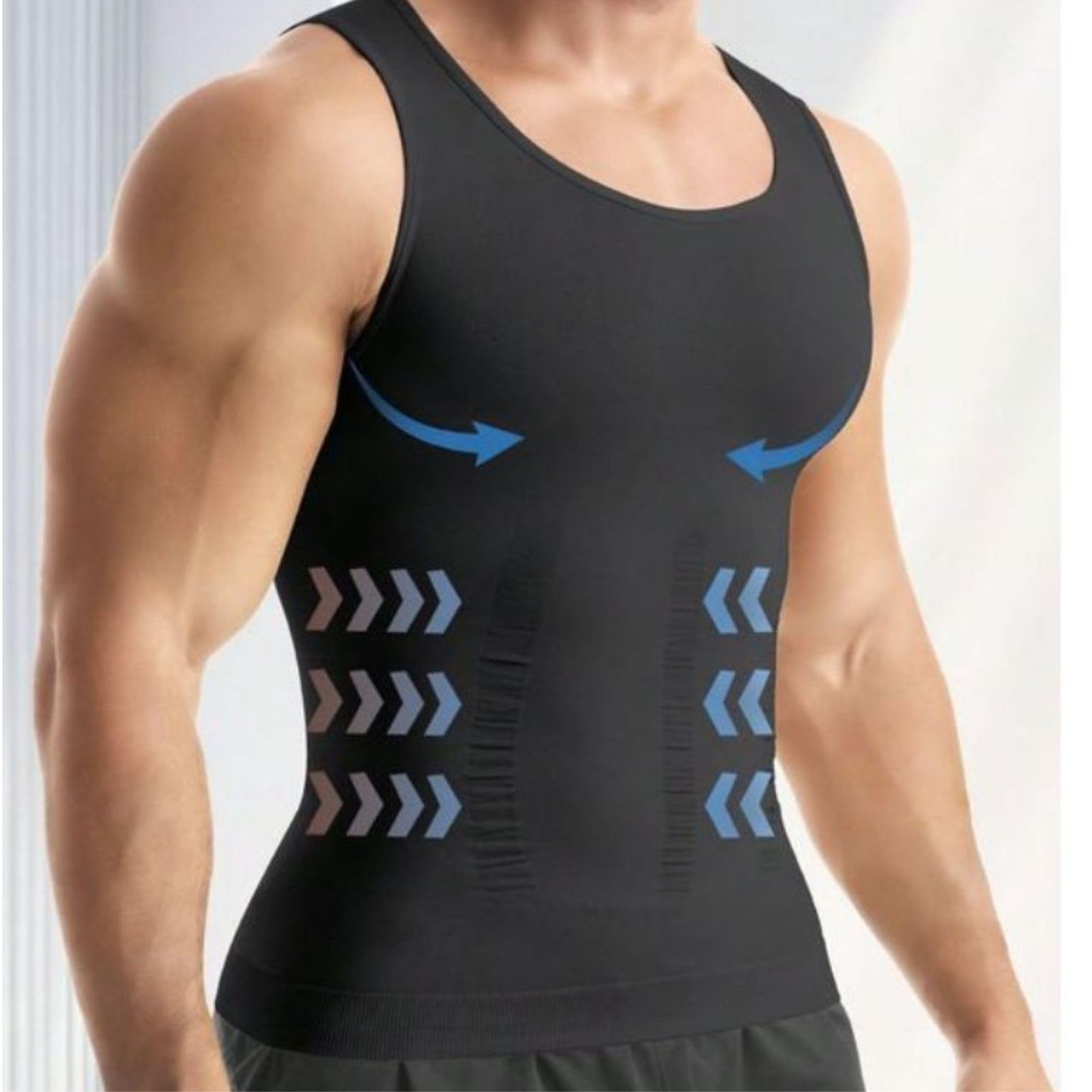 Waist Slimming Abdominal Shapewear Vest for Men | Body Shaper Compression Tank Top (in, Alpha, Regular, Black, Sleeveless) - Image 2