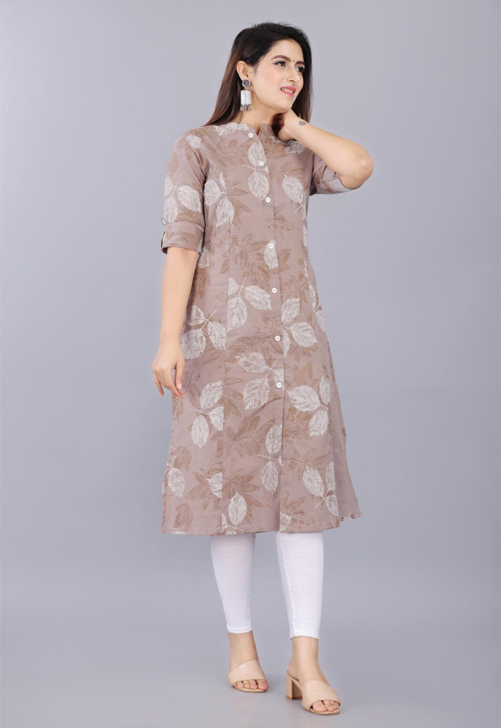 Mintmarie Womens Rayon Flax Aline Regular Fit Kurti With Mandarin Collar, Printed Calf Length Elbow Sleeve Tunic For Formal & Casual Wear (Xxxlarge, Light Blue) - Image 3