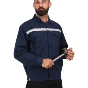 Workwear Hampton Safety Jacket for Men, 100% Cotton Fabric with EN 20471 Reflective Tape, Industrial Work Jacket for Construction, Warehouse & Manufacturing, Blue, Size M