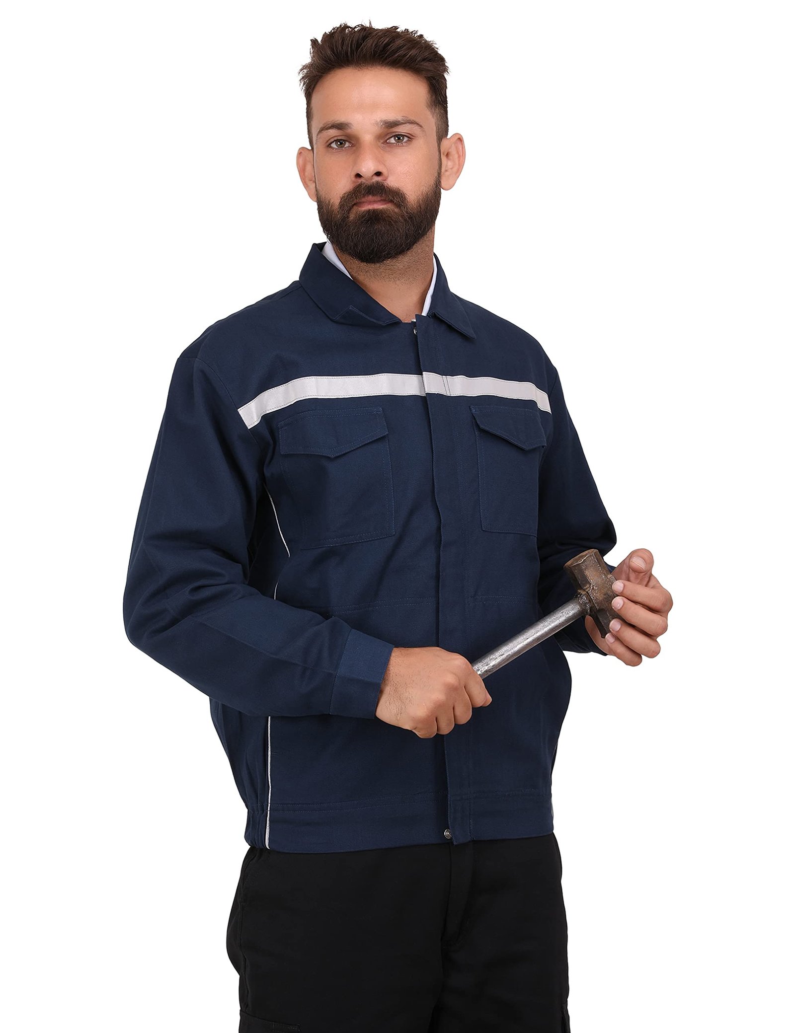 Workwear Hampton Safety Jacket for Men, 100% Cotton Fabric with EN 20471 Reflective Tape, Industrial Work Jacket for Construction, Warehouse & Manufacturing, Blue, Size M