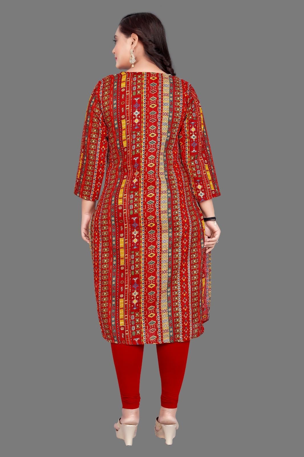 Amthi V-Neck Straight Cotton Blend Red Kurtis for Women's (in, Alpha, 3XL, RED) - Image 4