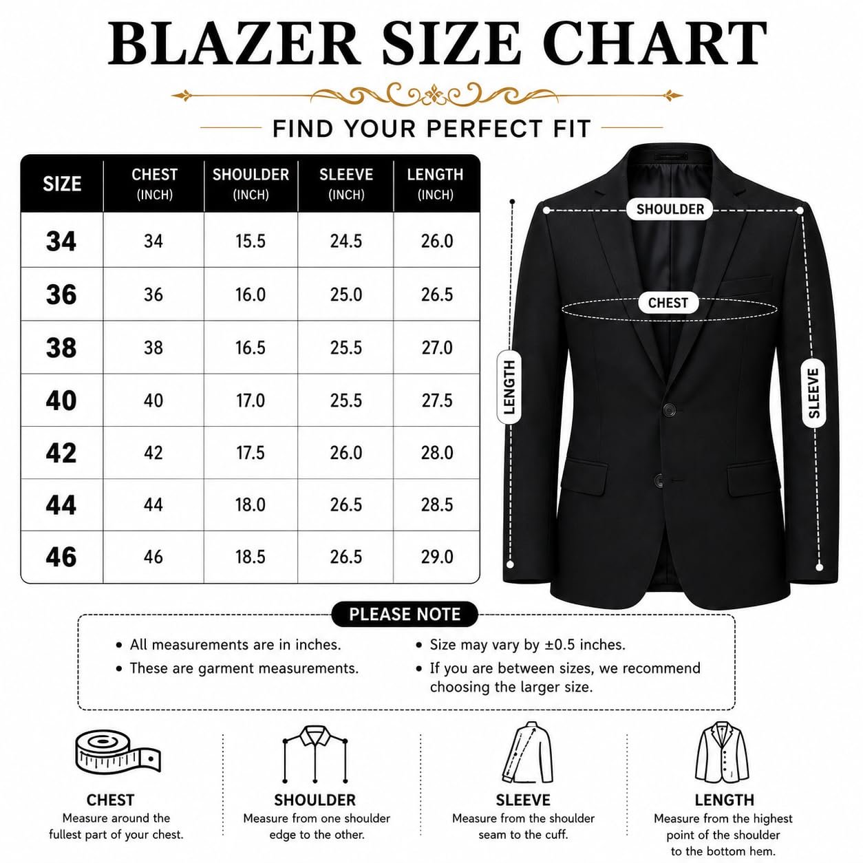 Men's Stylish Slim Fit Blazer Jacket for Wedding Party Corporate Meetings Office & Formal Events (Black-44) - Image 6