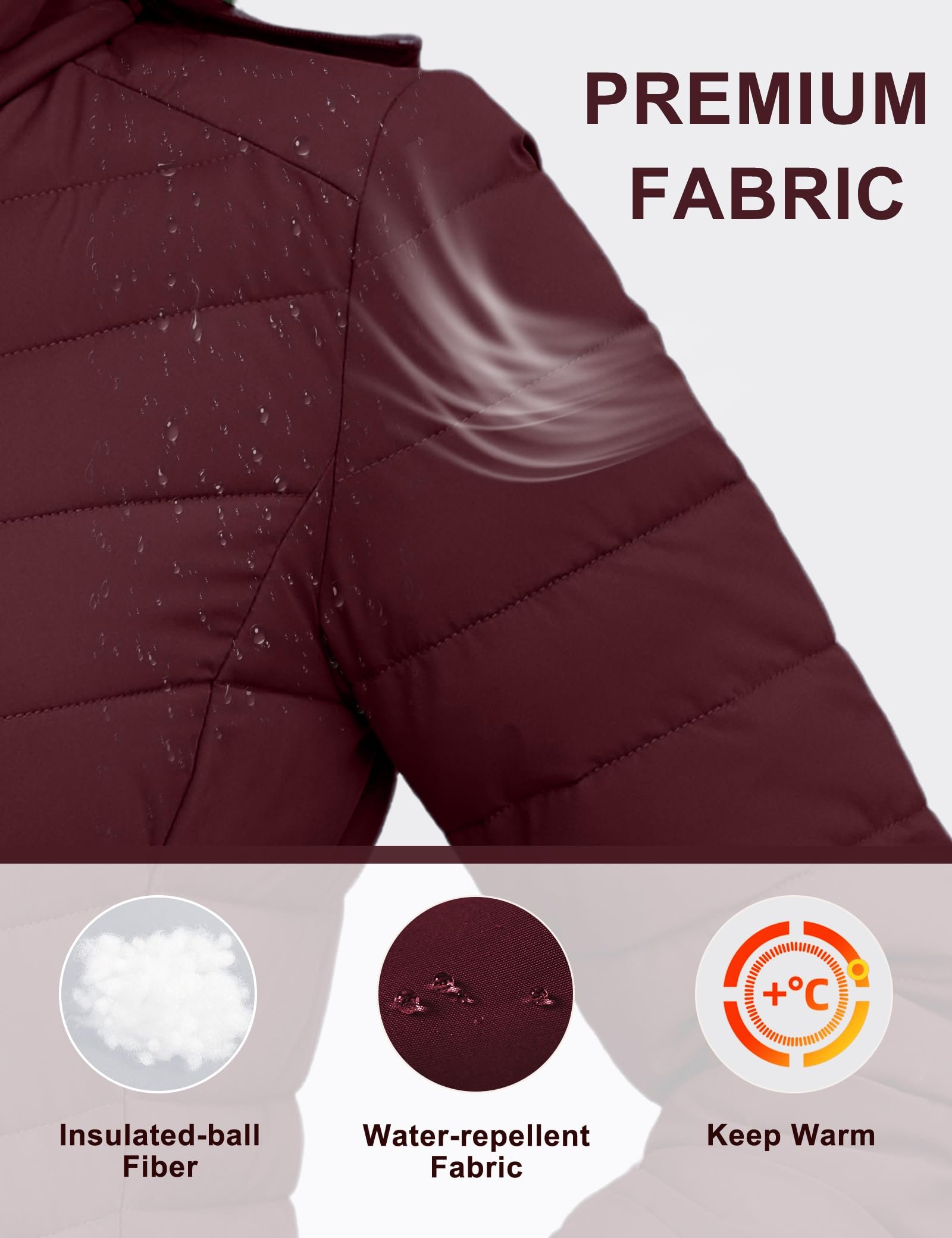 Womens Packable Lightweight Puffer Jacket, Wine, Small - Image 6