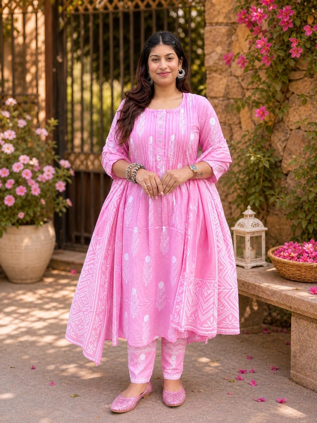 Women’s Cotton Kurti Pant Dupatta Set | Handwork Neck Design with Pintex | Ethnic 3 Piece Suit Set | Comfortable Daily & Office Wear | Sizes S to 7XL (IN, Alpha, 5XL) - Image 3