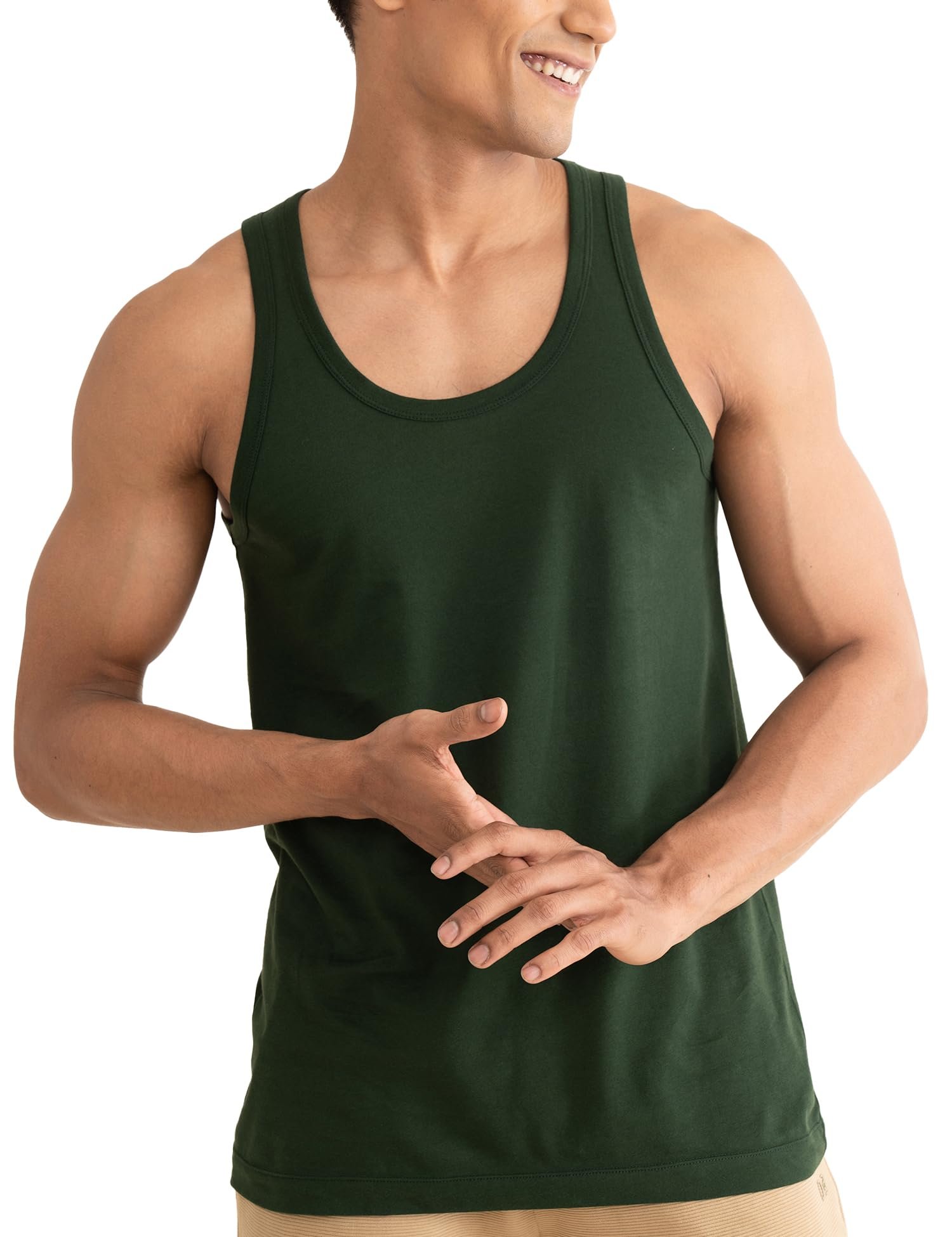 Anti-Bacterial Anti Odour Soft Cotton Vest-Mountain Green