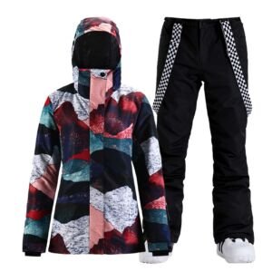 Women's Ski Jacket and Pants Waterproof Snowsuit Windproof Snowboard Jacket Coat Insulated, Color Spot Black, Small