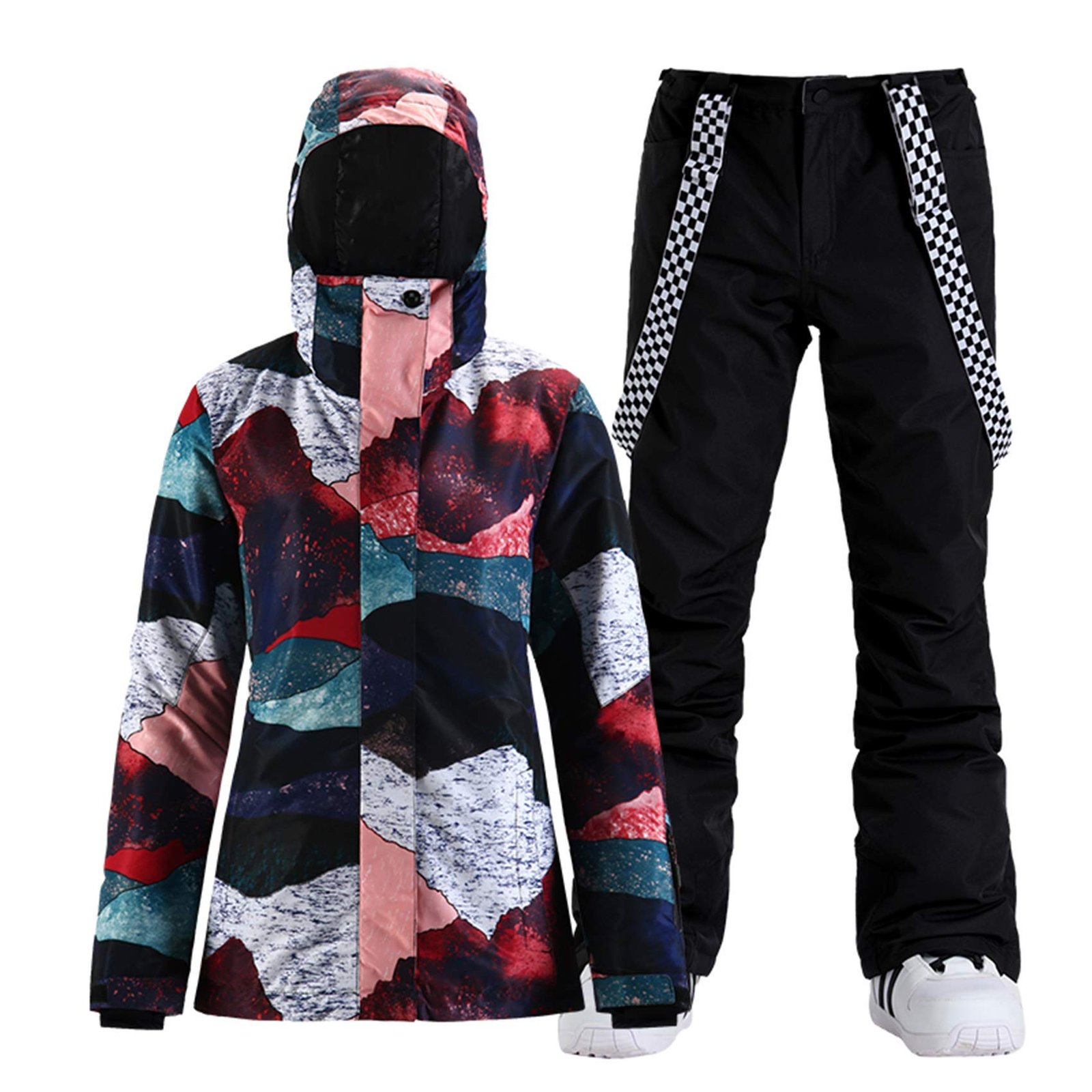 Women's Ski Jacket and Pants Waterproof Snowsuit Windproof Snowboard Jacket Coat Insulated, Color Spot Black, Small