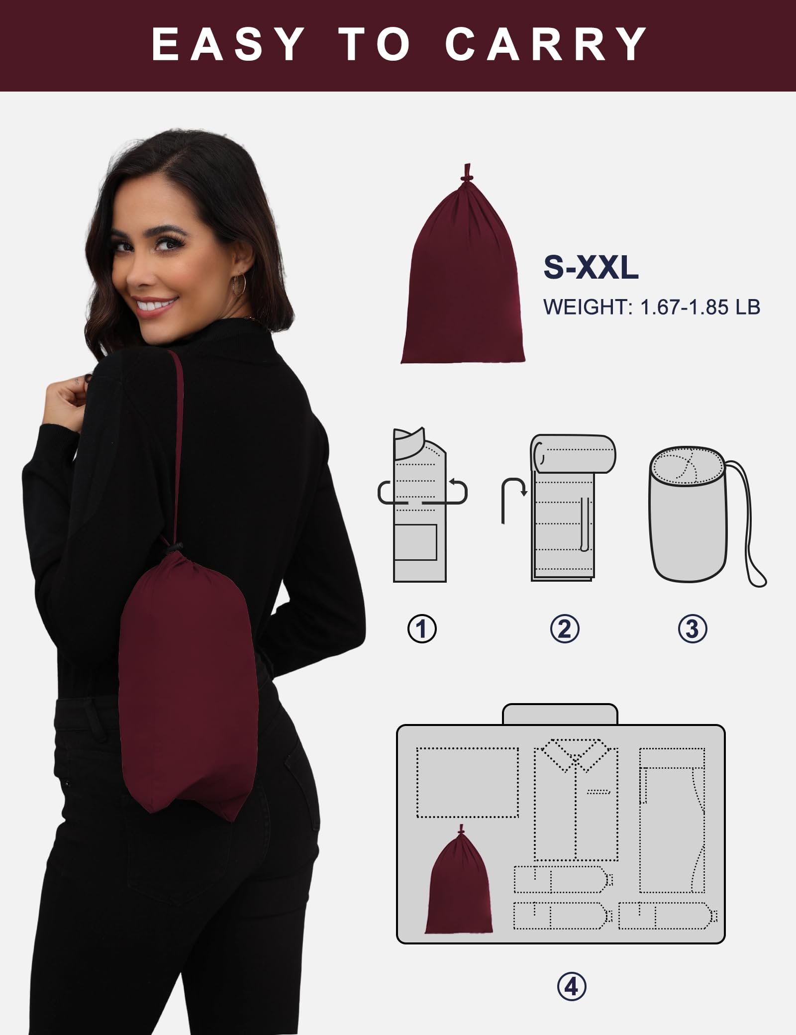 Womens Packable Lightweight Puffer Jacket, Wine, Small - Image 4