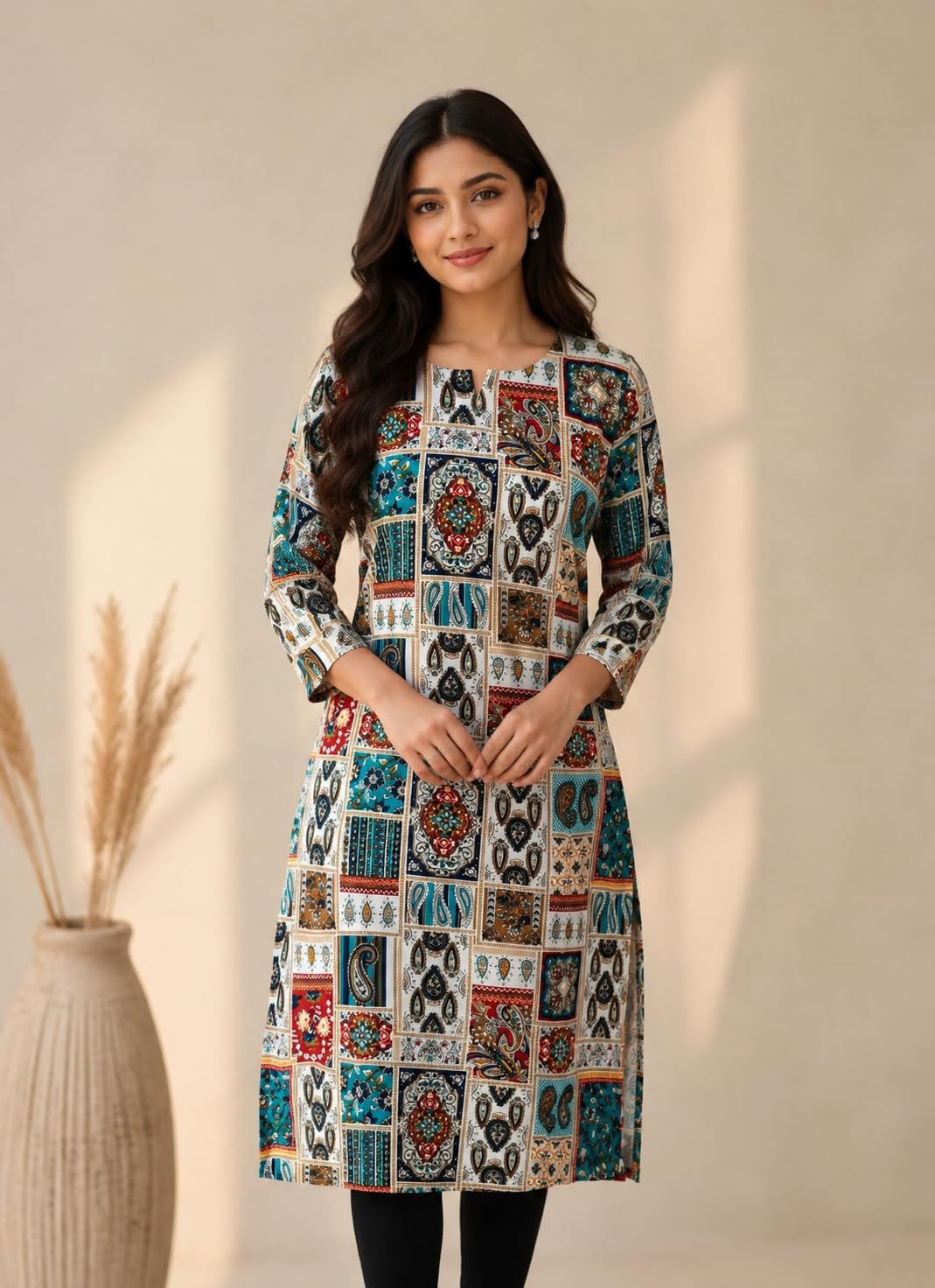Women's Printed Long Kurti Combo Set of 2, Cotton Kurti Multicolour - Image 3