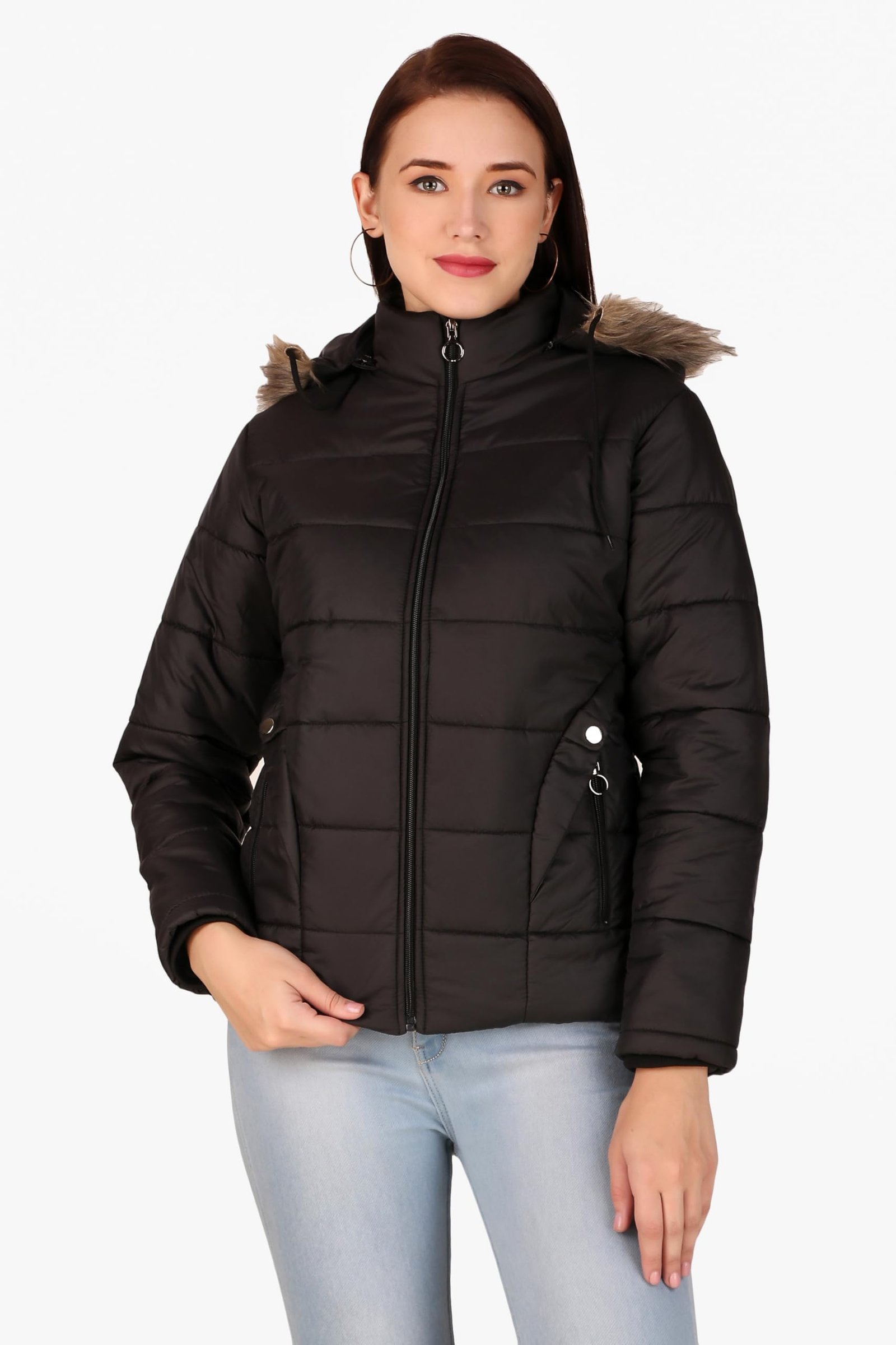 Fashionable Women's Long Quilted Jacket - Full Sleeves Winter Wear for Girls, Stylish Solid Color (Black) - Image 2